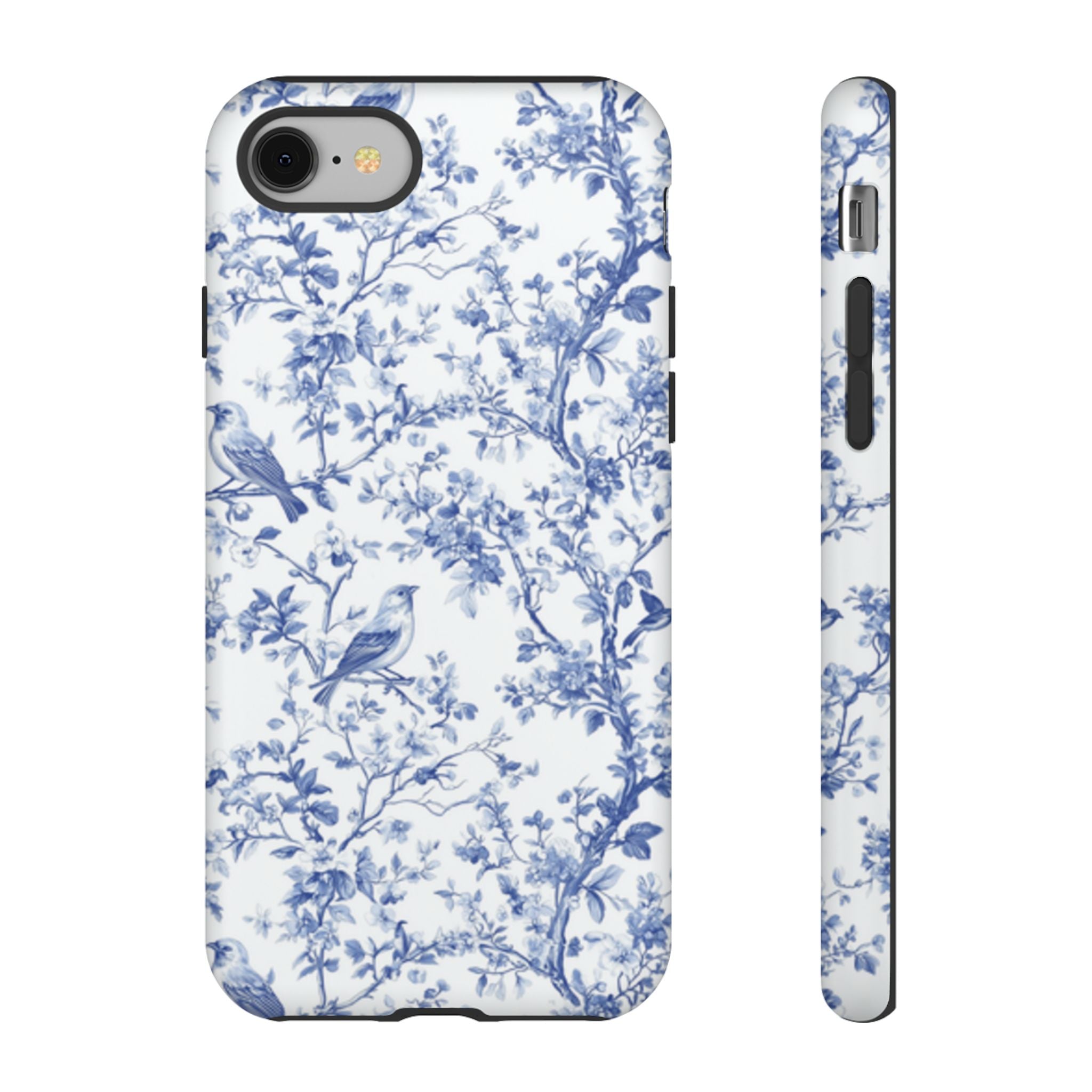 Blue Floral Vine Phone Case, Toile-inspired romantic floral Marbleized Branch Pattern