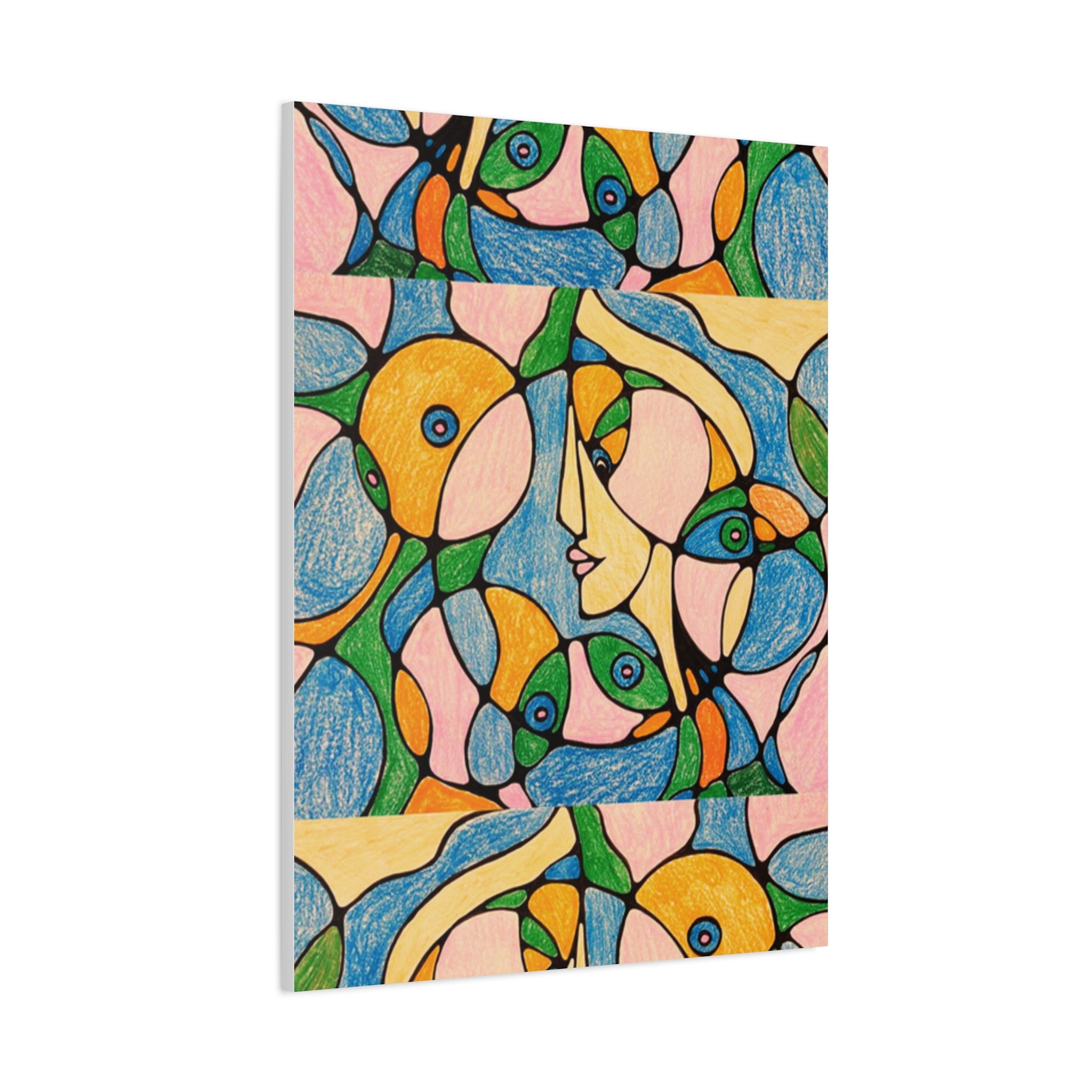 Abstract Colorful Faces Canvas Art, Vibrant Modern Wall Decor, Surreal Cubist Style Matte Print, Stretched 1.25" Ready to Hang