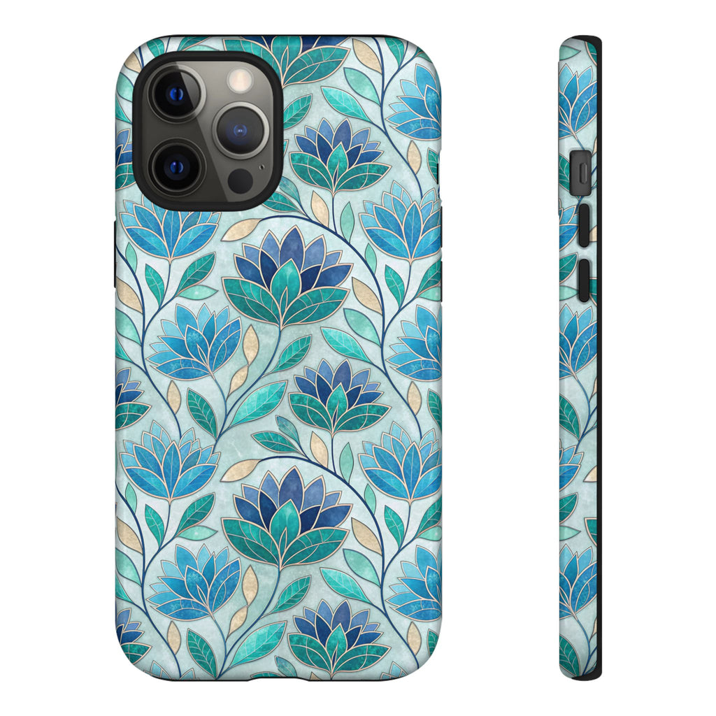 BLUESKYDEZIGN Teal Blue Mosaic Stained Glass iPhone Case - Artistic Protection