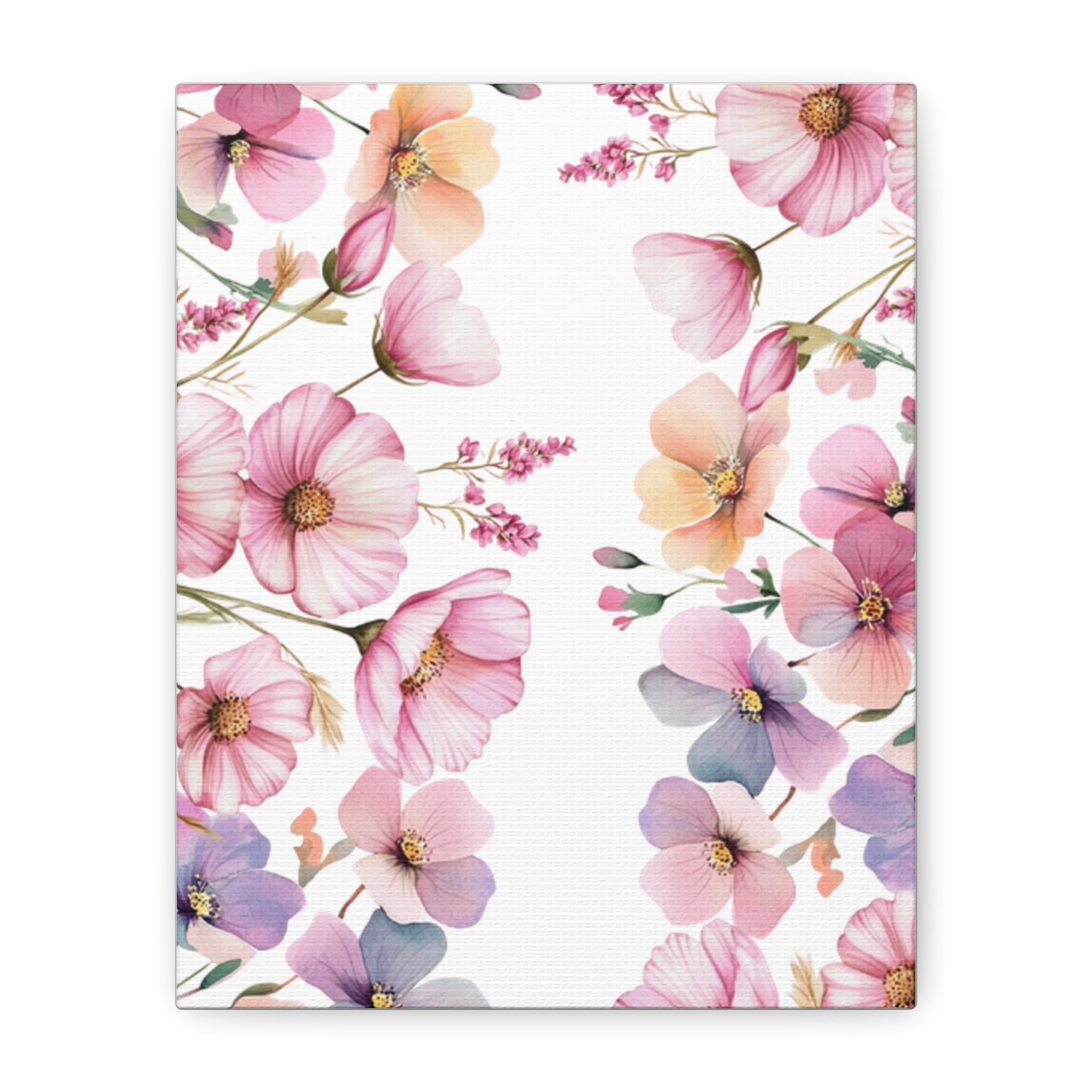 Pastel Floral Matte Canvas Wall Art, Soft Botanical Print, Modern Home Decor, Watercolor Flower Artwork, Stretched 1.25" Canvas