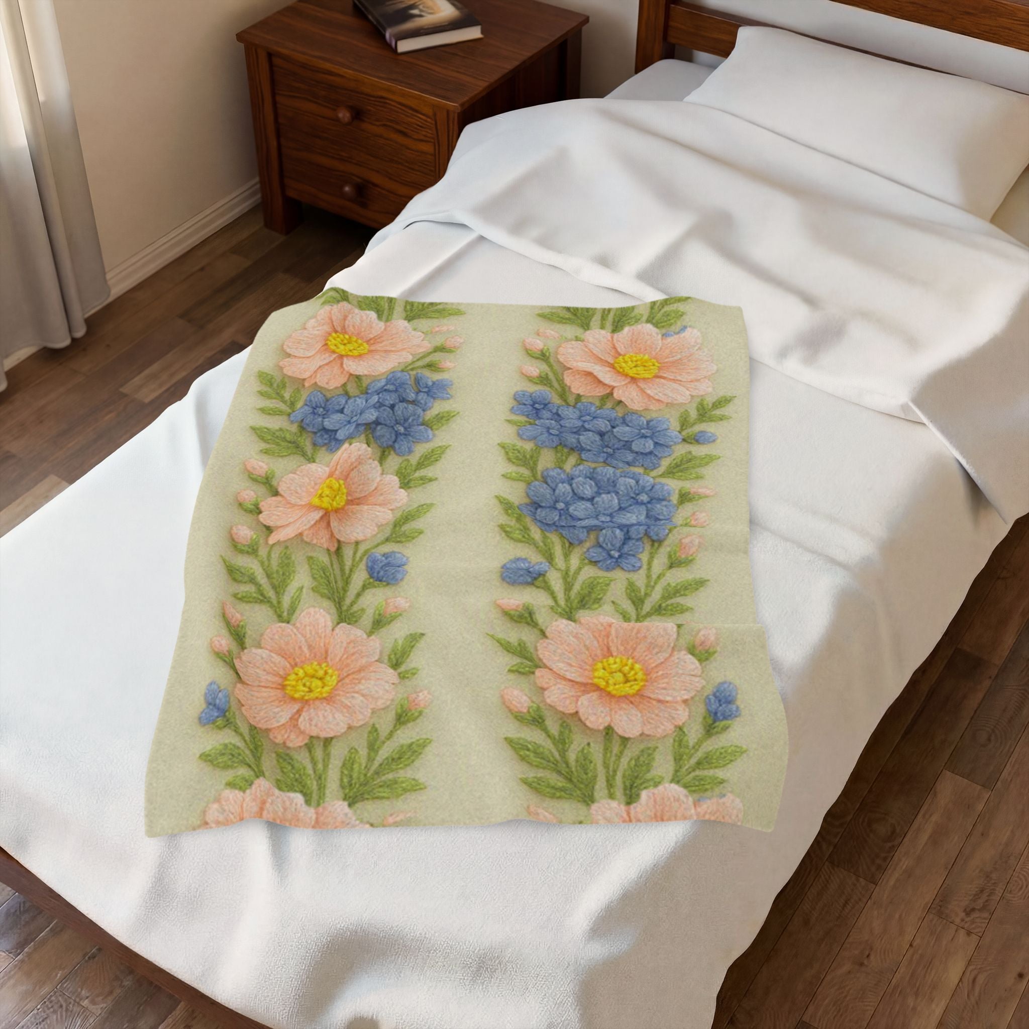 Pastel Floral Plush Blanket – Cottagecore Daisy & Hyacinth Throw | BLUESKYDEZIGN