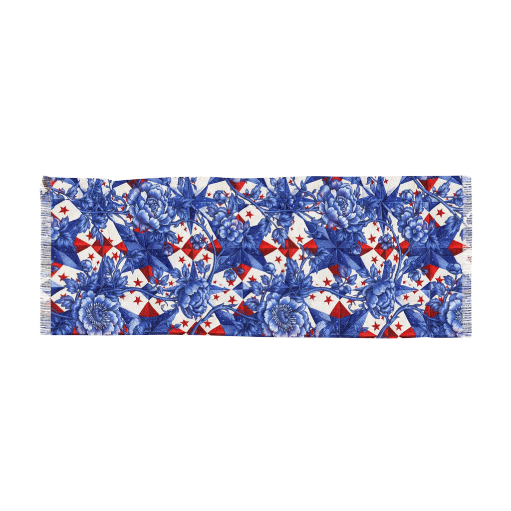 America 250th Anniversary Scarf | Patriotic Blue Toile Floral & Stars | BLUESKYDEZIGN