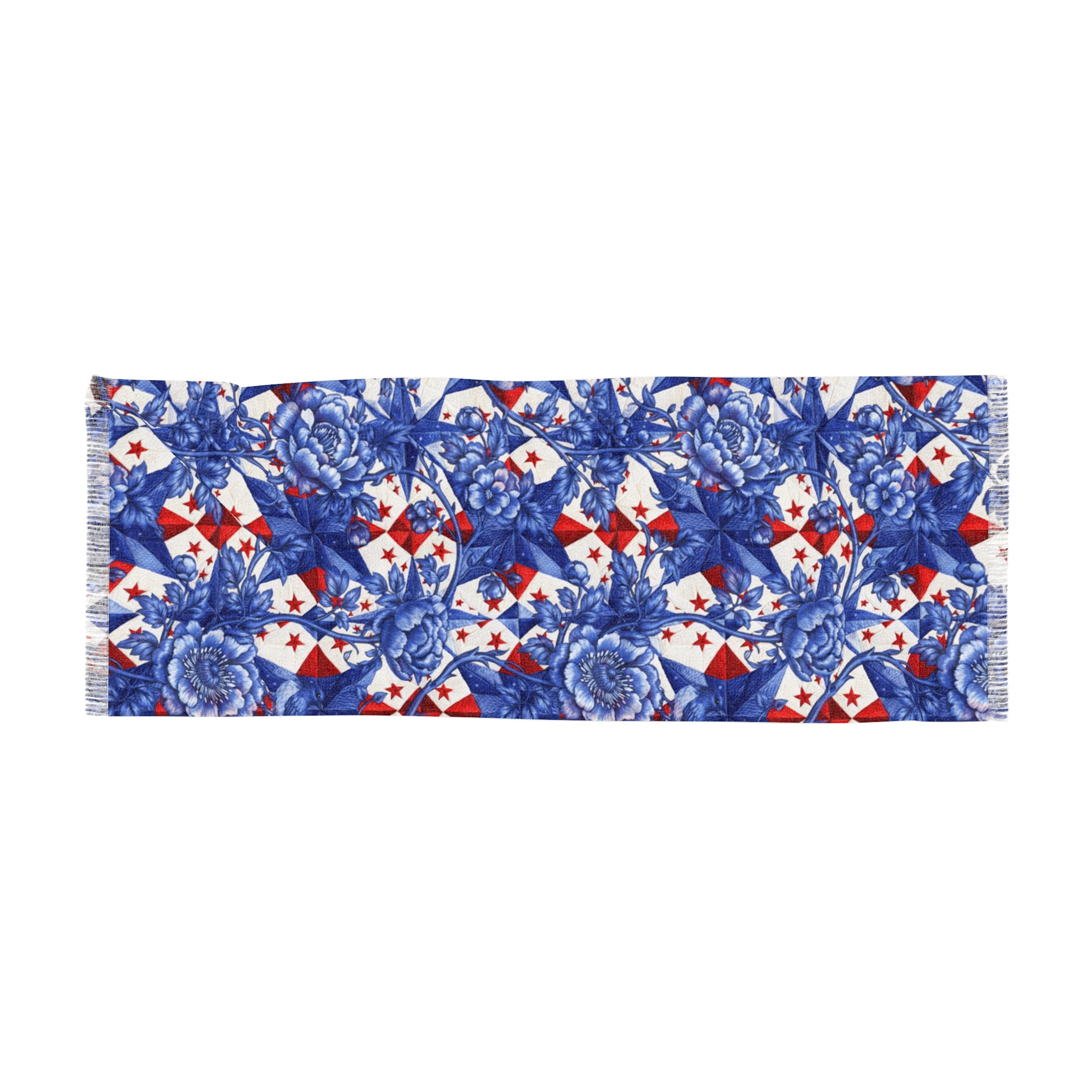 America 250th Anniversary Scarf | Patriotic Blue Toile Floral & Stars | BLUESKYDEZIGN