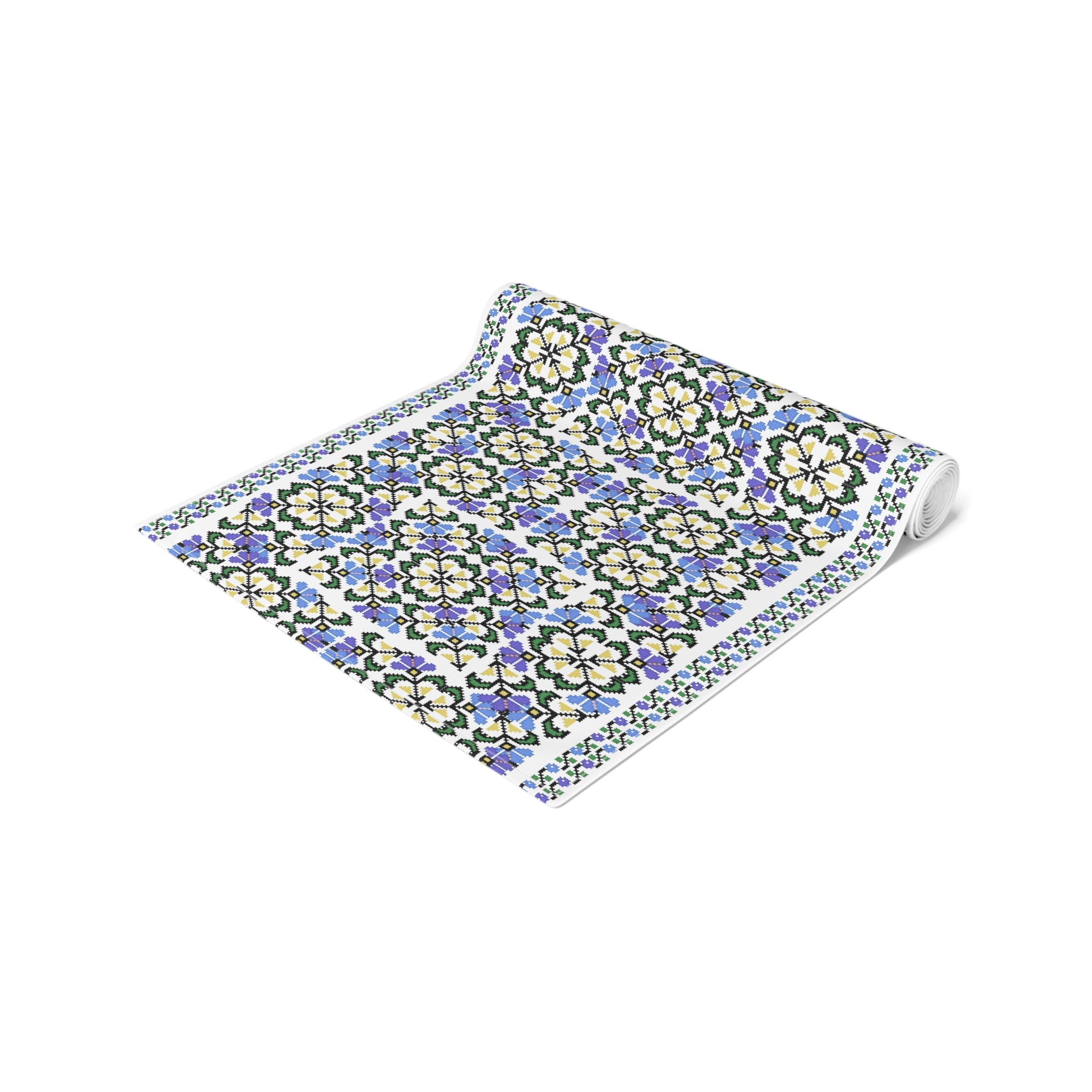 Ukrainian Folk Art Table Runner - Blue Indigo Pattern, Slavic Heritage Farmhouse Decor, Cotton or Polyester, Housewarming Gift