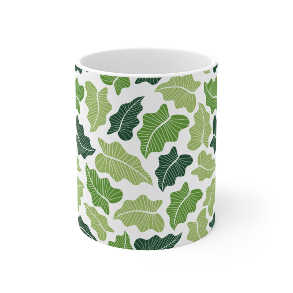 Green Leaf Ceramic Mug 11oz - Botanical Nature Coffee Cup, Plant Lover Gift, Microwave Safe Drinkware