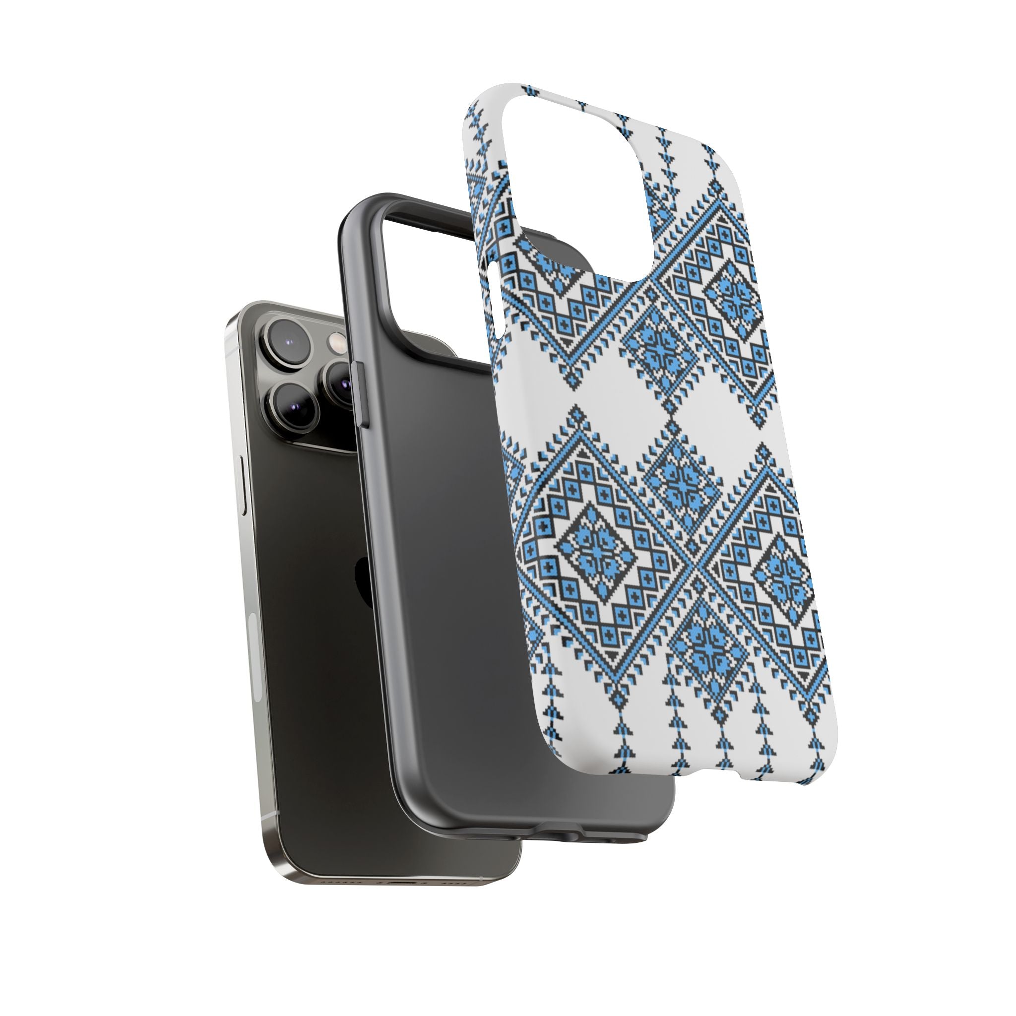 Blue Ukrainian traditional  Geometric Folk Pattern phone case, Tough Cases