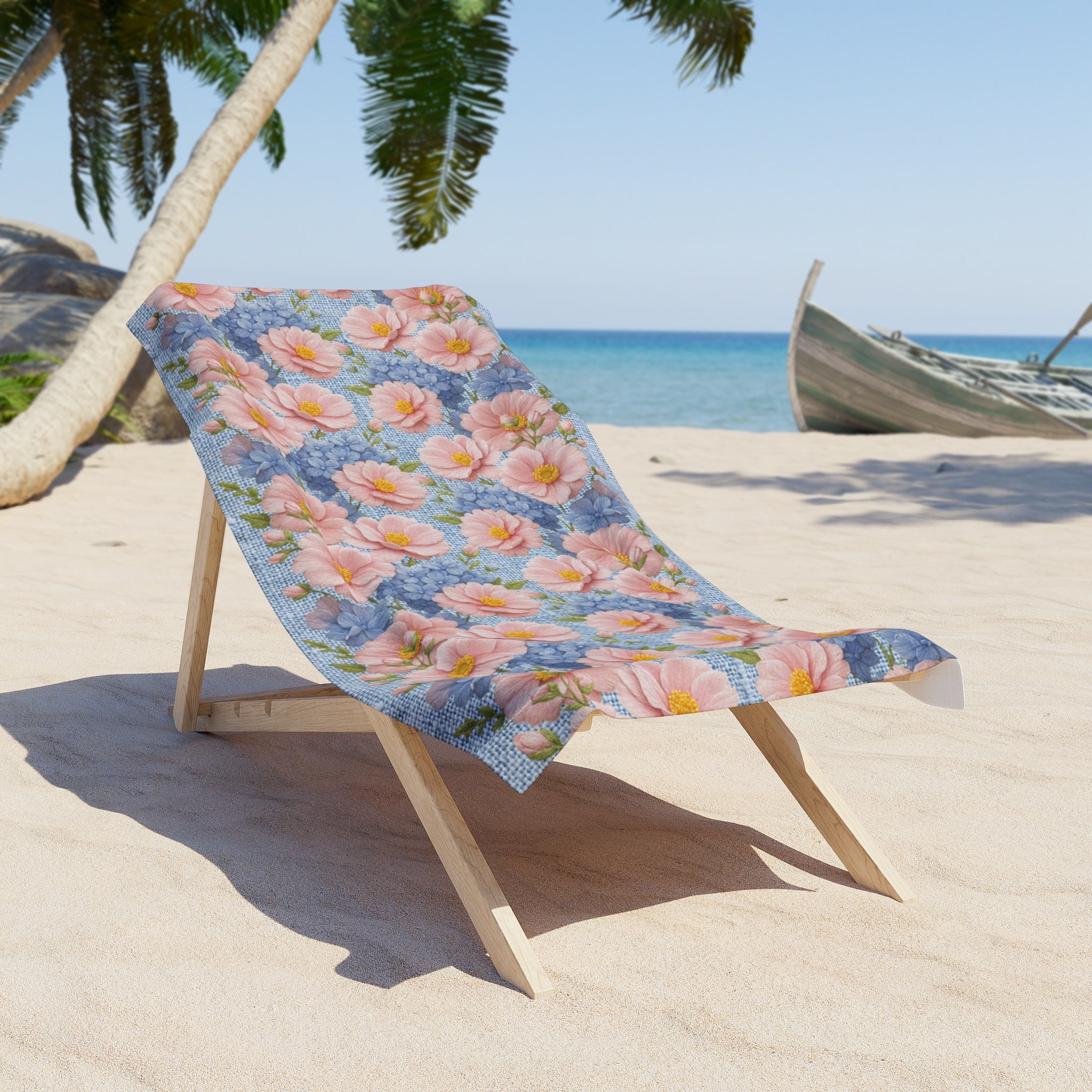 Soft Provence Beach Towel - Pink Peony & Blue Hydrangea Floral, Quick-Dry Summer Wrap, Vintage Botanical Gift for Her