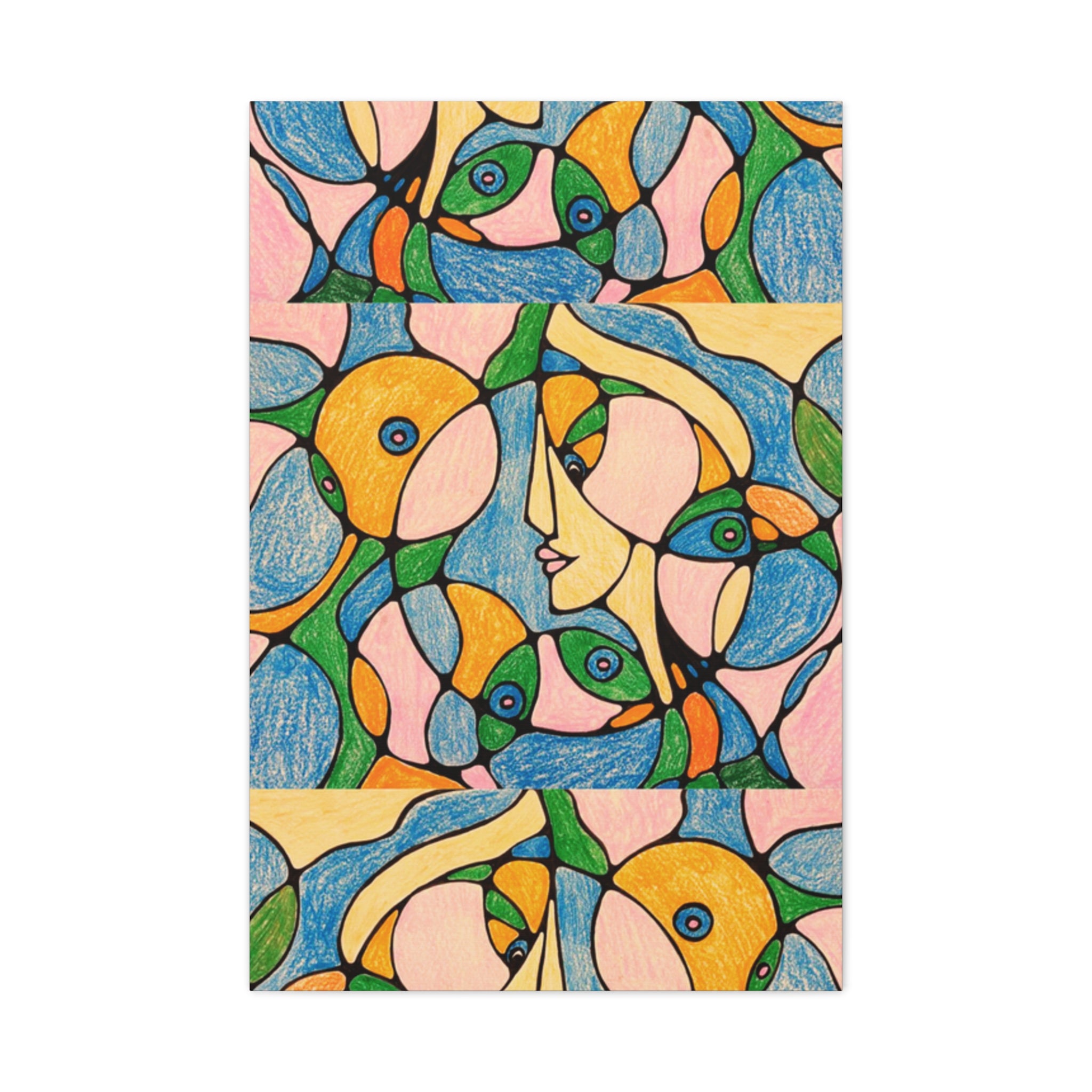 Abstract Colorful Faces Canvas Art, Vibrant Modern Wall Decor, Surreal Cubist Style Matte Print, Stretched 1.25" Ready to Hang