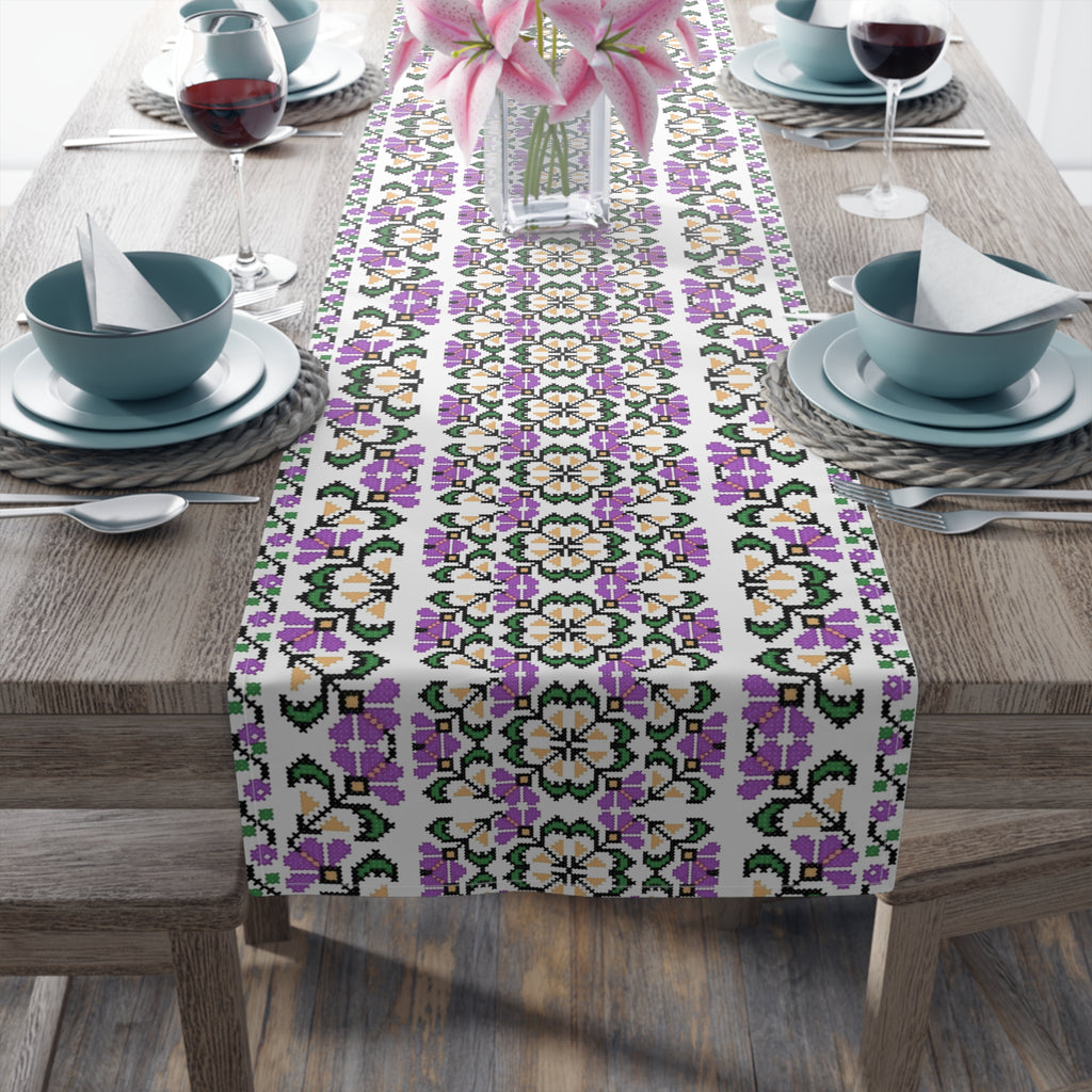 Blooming Hope Table Runner – Ukrainian Floral Mosaic, Cotton or Polyester