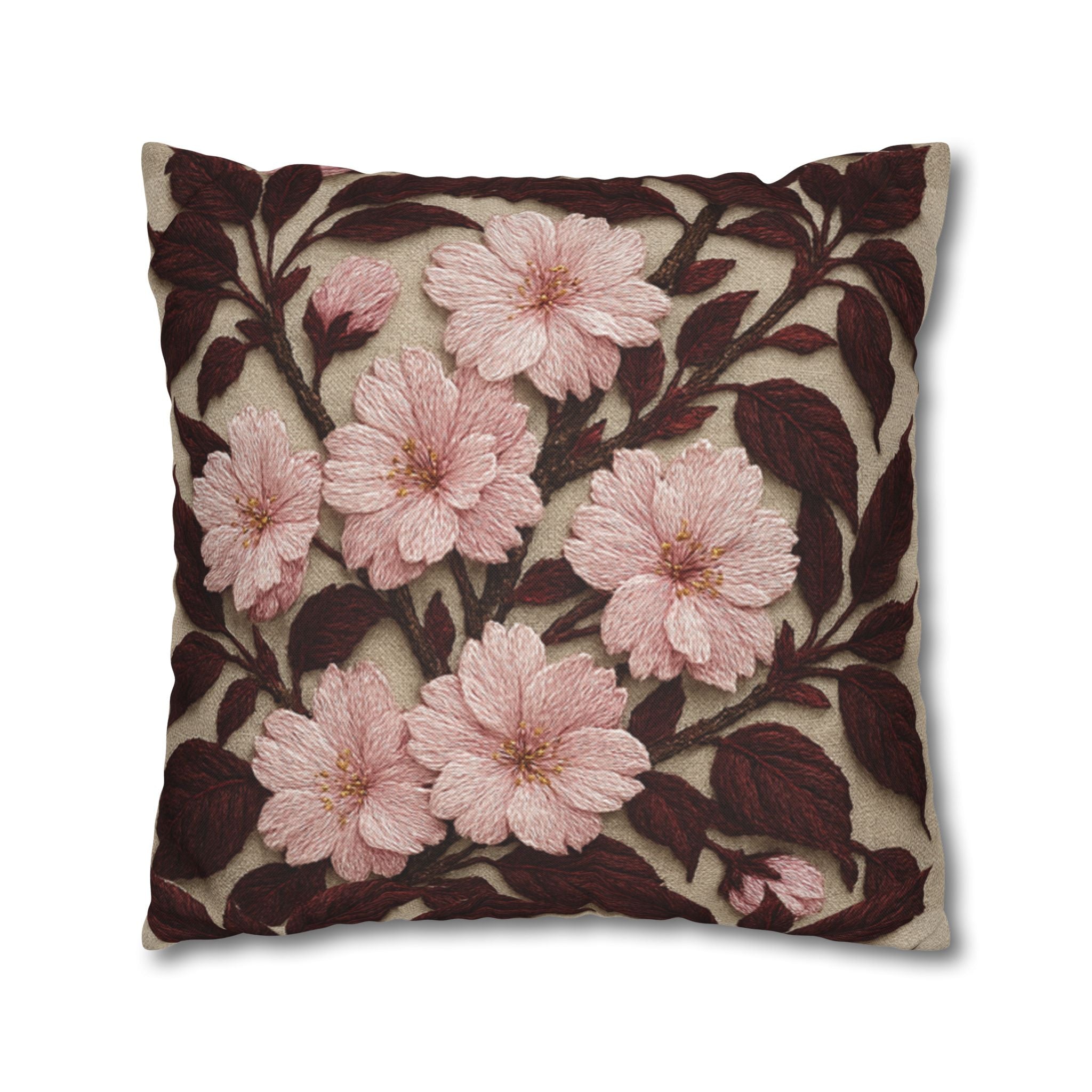 Sakura Noir Decorative Pillow Cover — Vintage Pink Floral Cushion Case | Botanical Throw Pillow