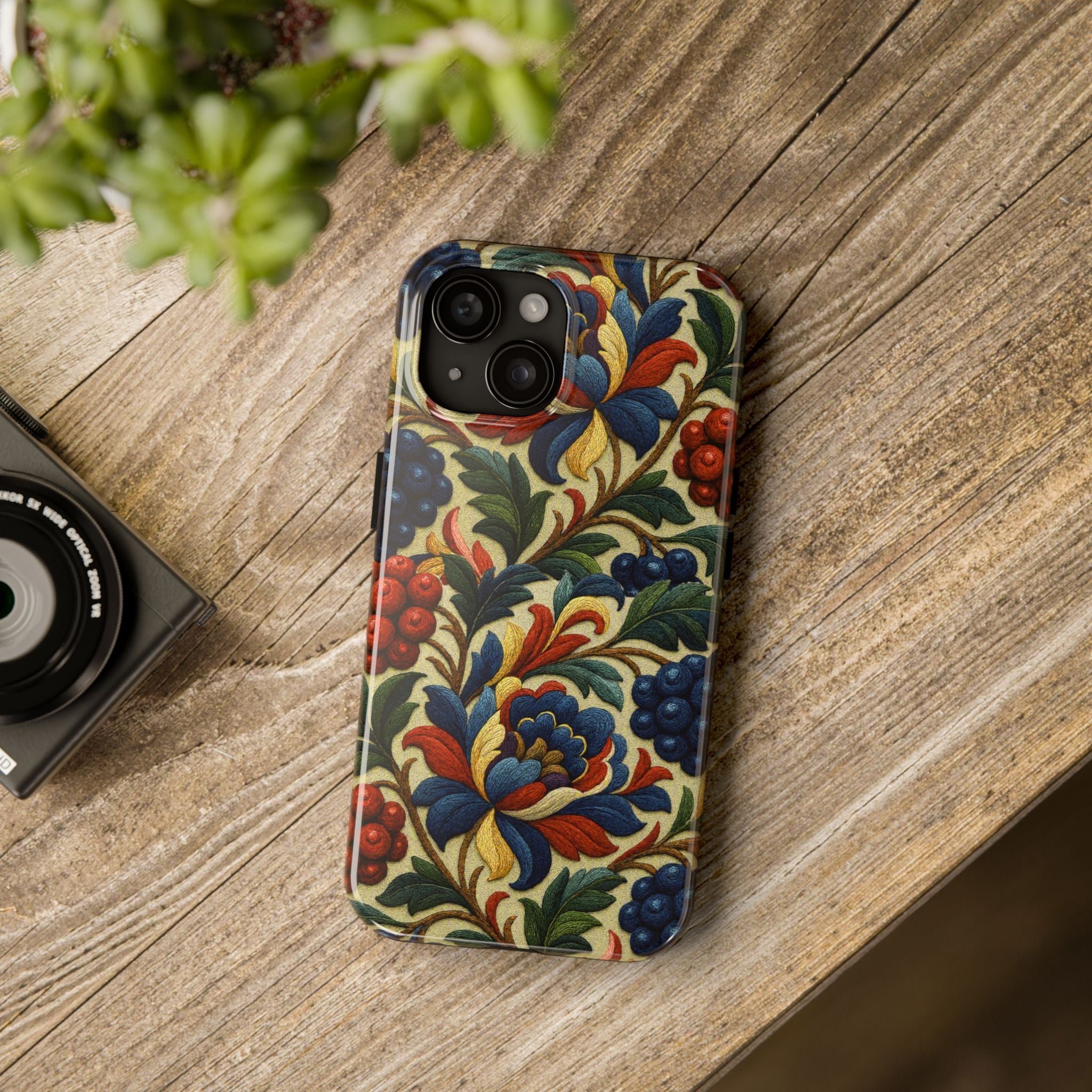 Petrykivka Bloom Phone Case | Vintage Floral Tough Phone Case | Embroidered Look William Morris Style Cover