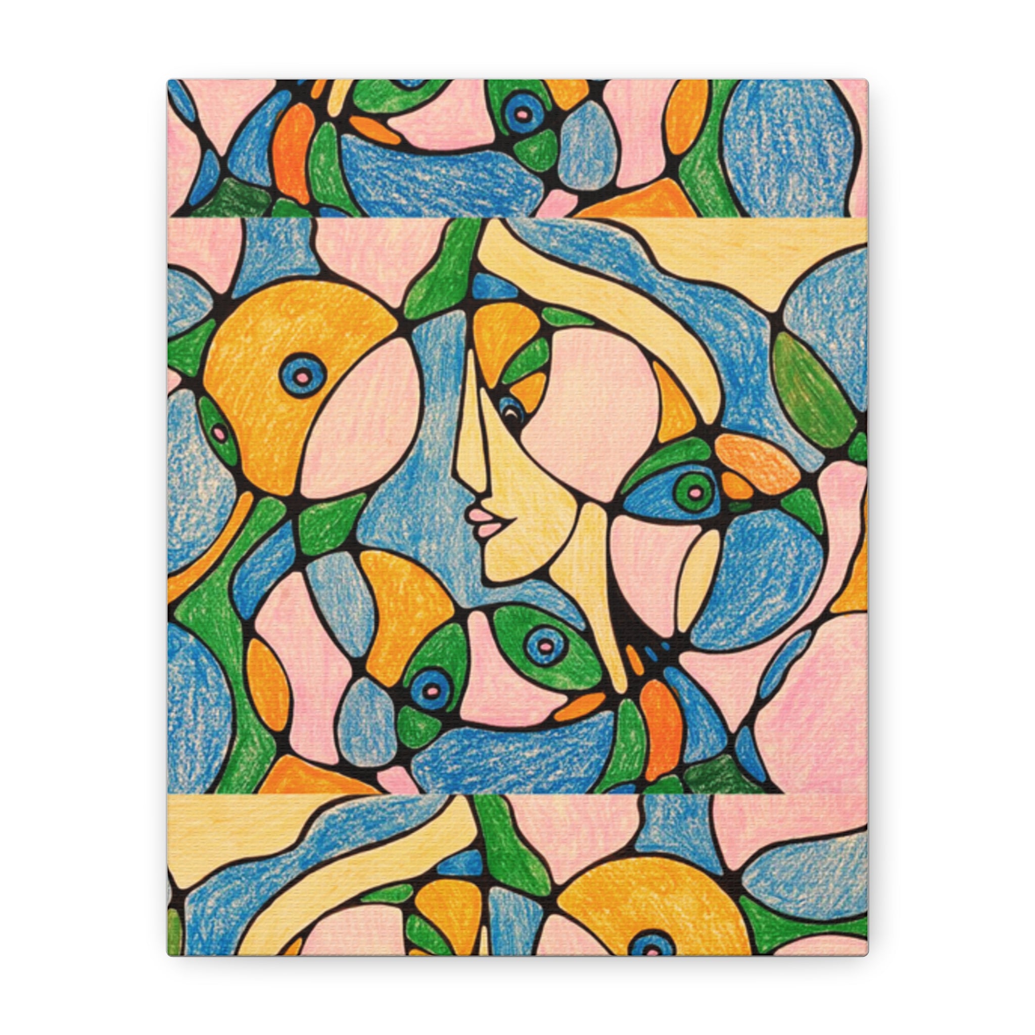 Abstract Colorful Faces Canvas Art, Vibrant Modern Wall Decor, Surreal Cubist Style Matte Print, Stretched 1.25" Ready to Hang