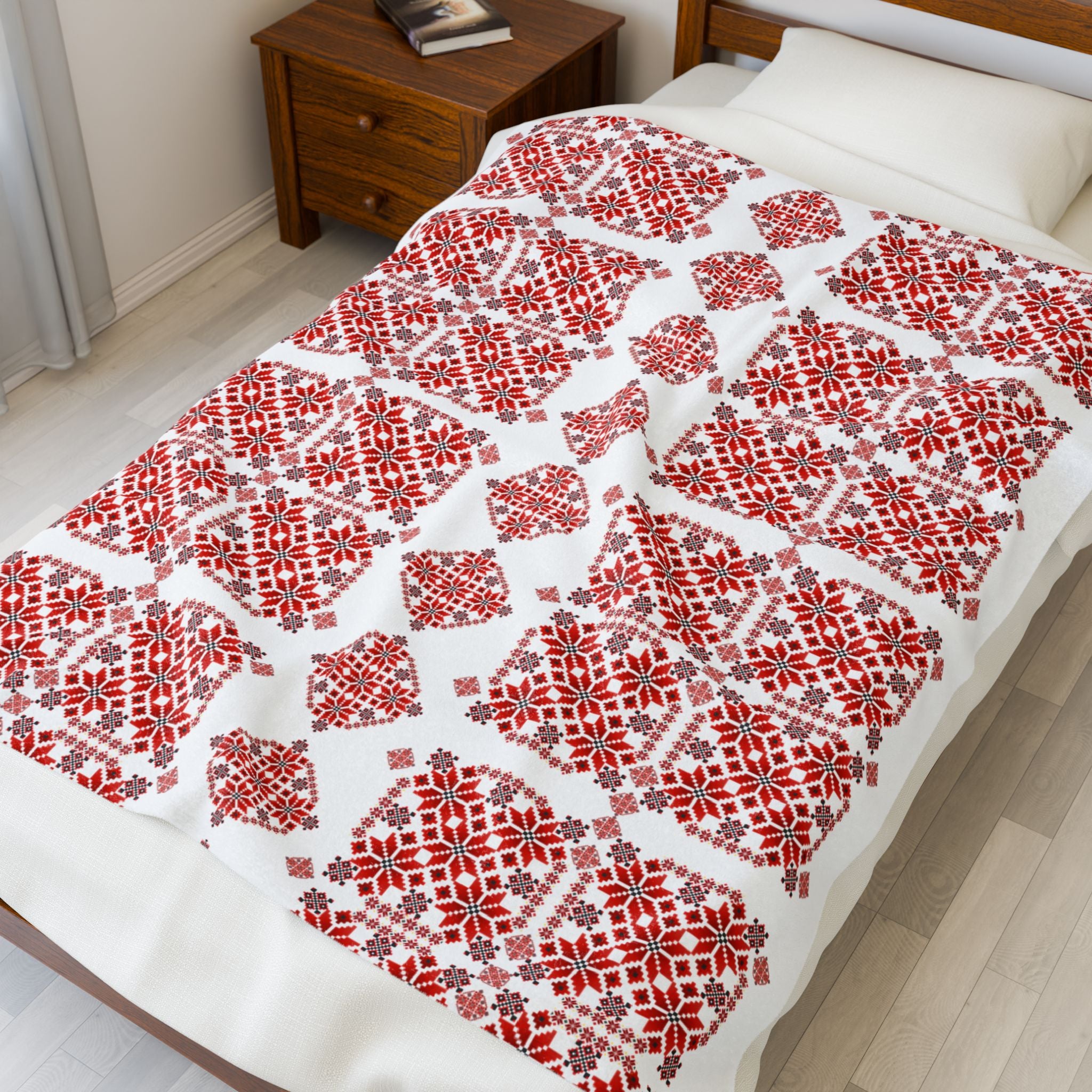 Ukrainian Red-Black Traditional Pattern velveteen Plush Blanket, Family Plush Throw, Home bedroom Decor, gift for parents, housewarming