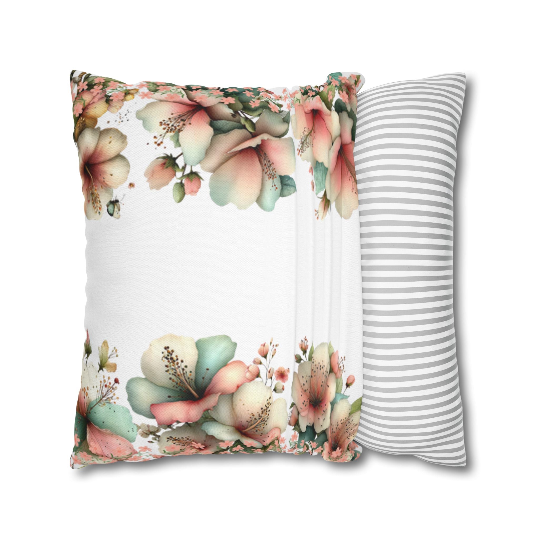 BLUESKYDEZIGN Spring Floral Pillow Cover - Pastel Pink Peach Botanical Decor