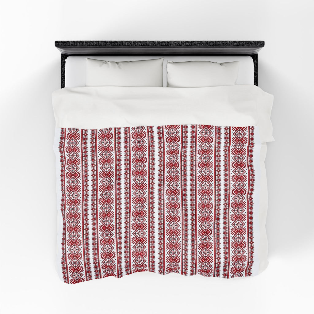 Ukrainian Red-Black Traditional Pattern velveteen Plush Blanket, Family Plush Throw, Home bedroom Decor, gift for parents, housewarming