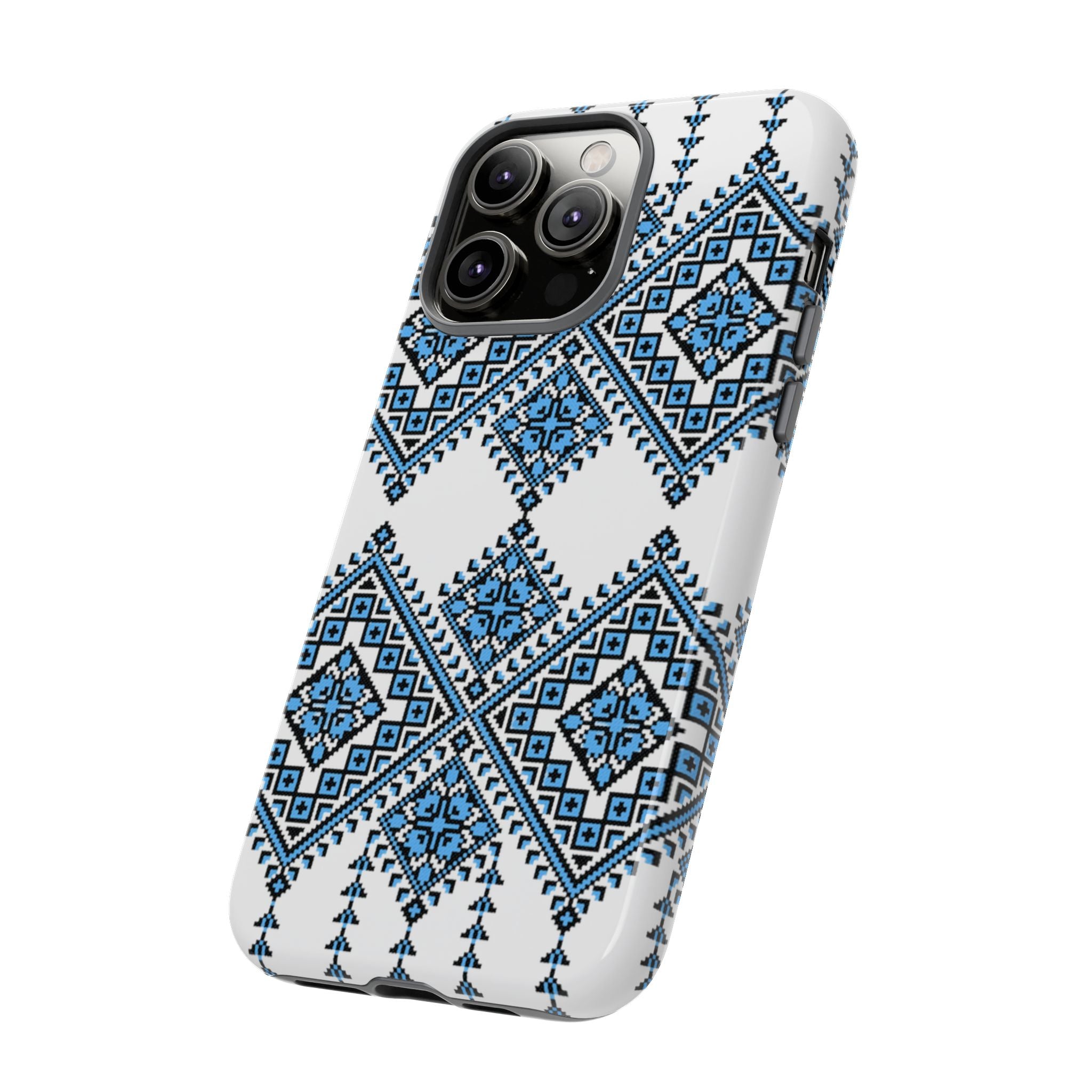 Blue Ukrainian traditional  Geometric Folk Pattern phone case, Tough Cases