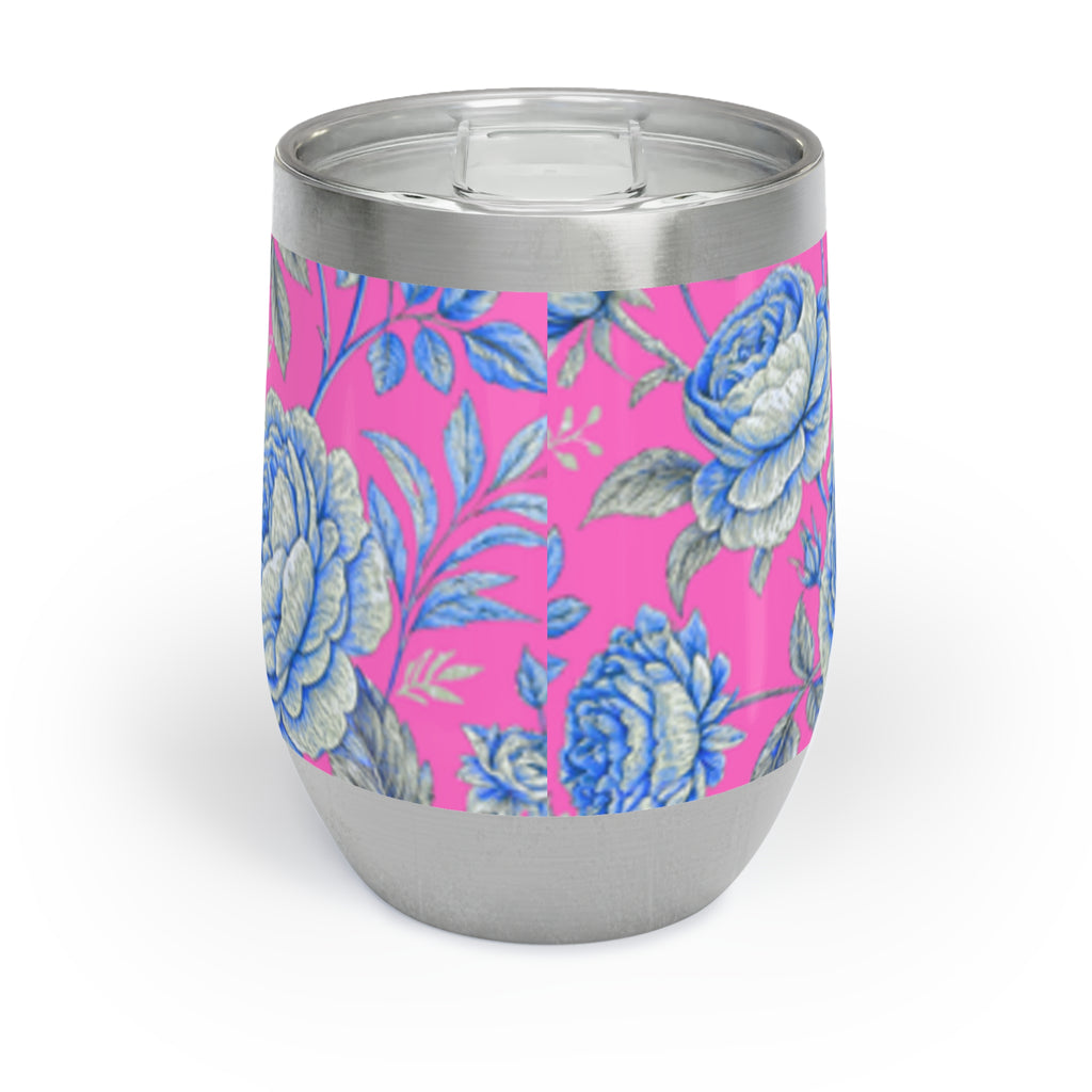 Pink & Blue Rose Floral Wine Tumbler | 12oz Insulated Stainless Steel