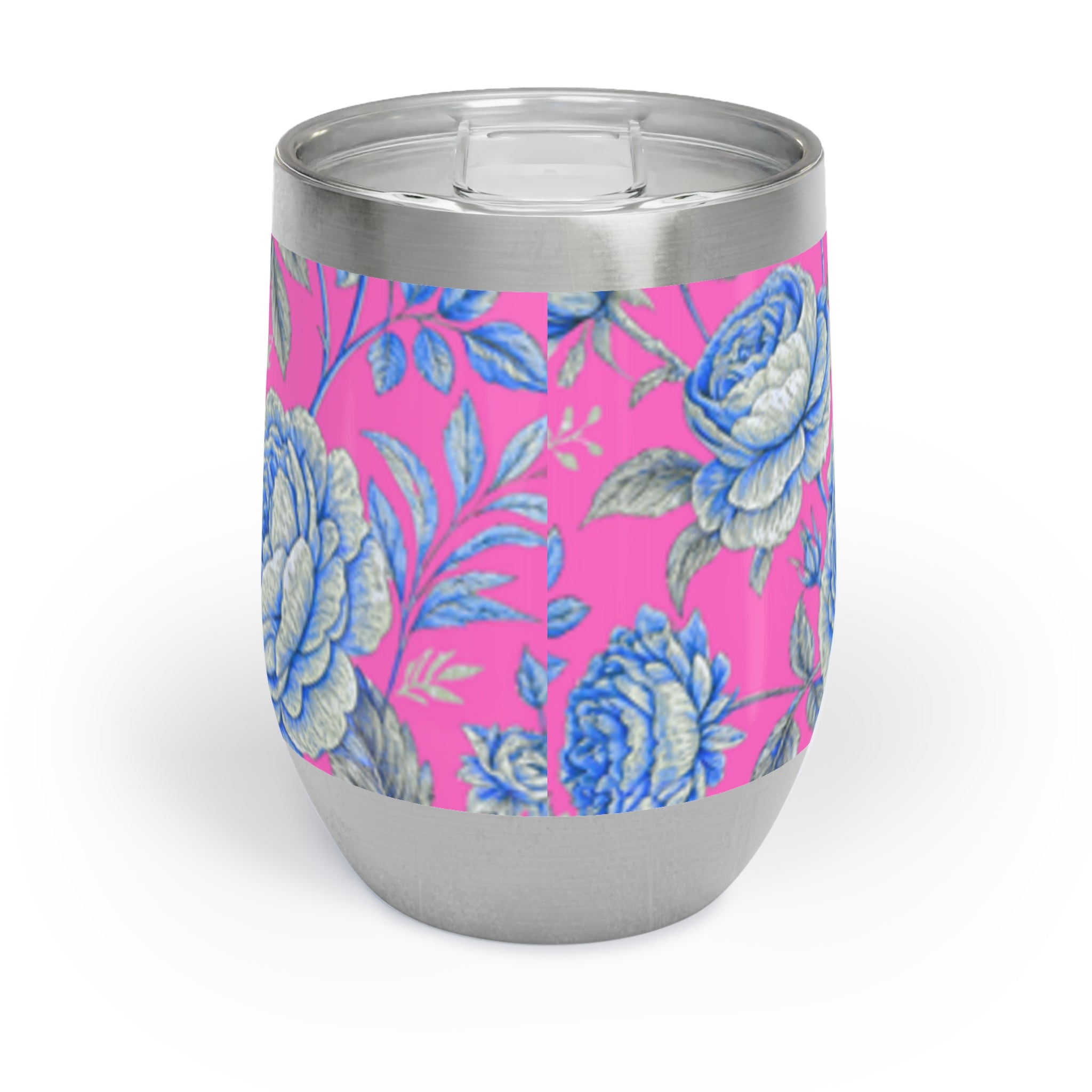 Pink & Blue Rose Floral Wine Tumbler | 12oz Insulated Stainless Steel