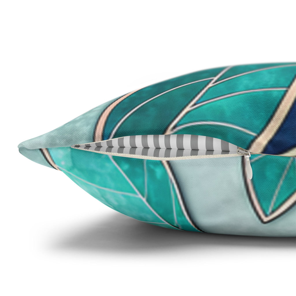 Mosaic Pillowcase 1piece, Stained Glass Style Floral Cushion Covers, Teal Blue Decorative Polyester Throw Pillowcases