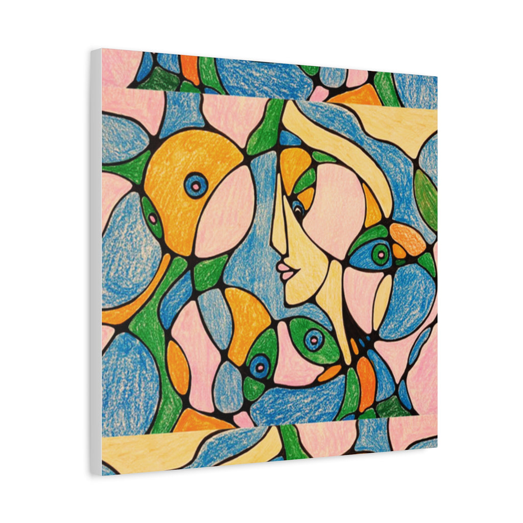 Abstract Colorful Faces Canvas Art, Vibrant Modern Wall Decor, Surreal Cubist Style Matte Print, Stretched 1.25" Ready to Hang