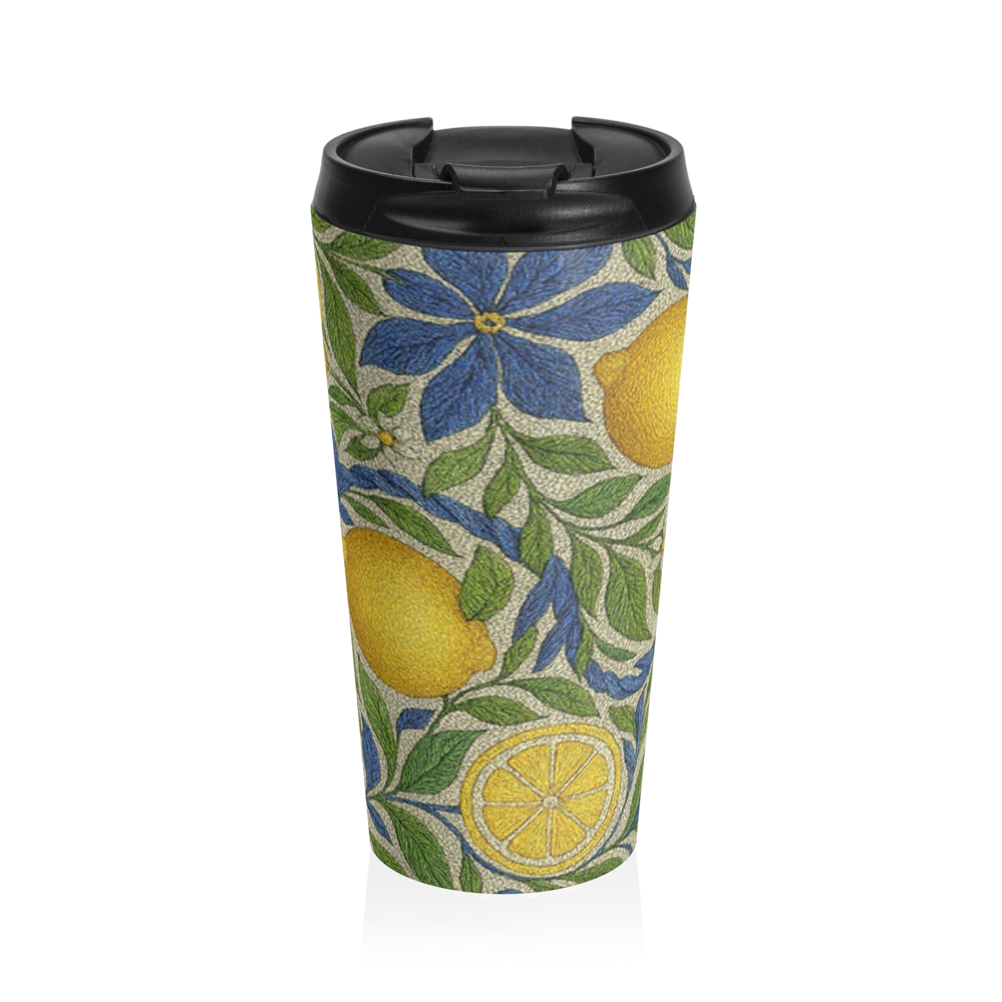 Citrus Riviera Lemon Blossom Travel Mug – 15oz All-Over Print Insulated Stainless Steel Tumbler