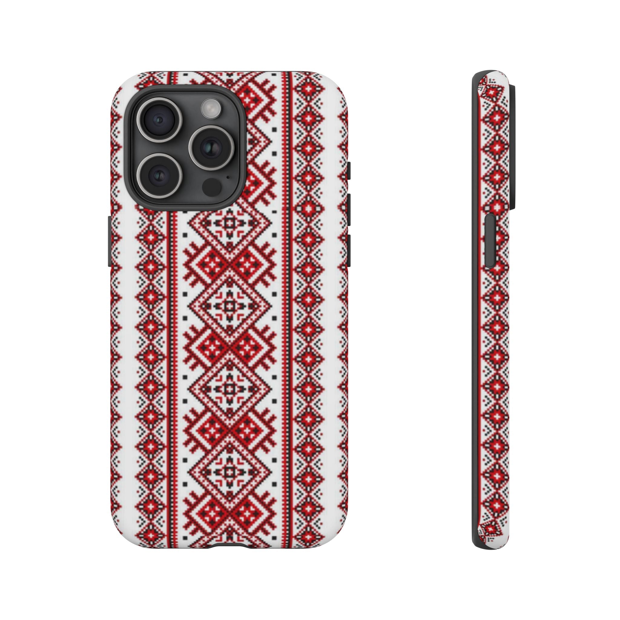 Ukrainian Embroidery iPhone Case  Red Black Traditional Pattern Protective Phone Cover, Gift idea