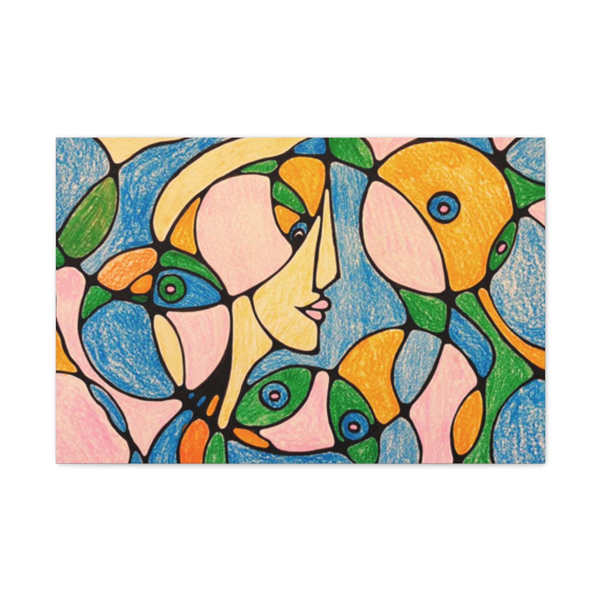 Abstract Colorful Faces Canvas Art, Vibrant Modern Wall Decor, Surreal Cubist Style Matte Print, Stretched 1.25" Ready to Hang