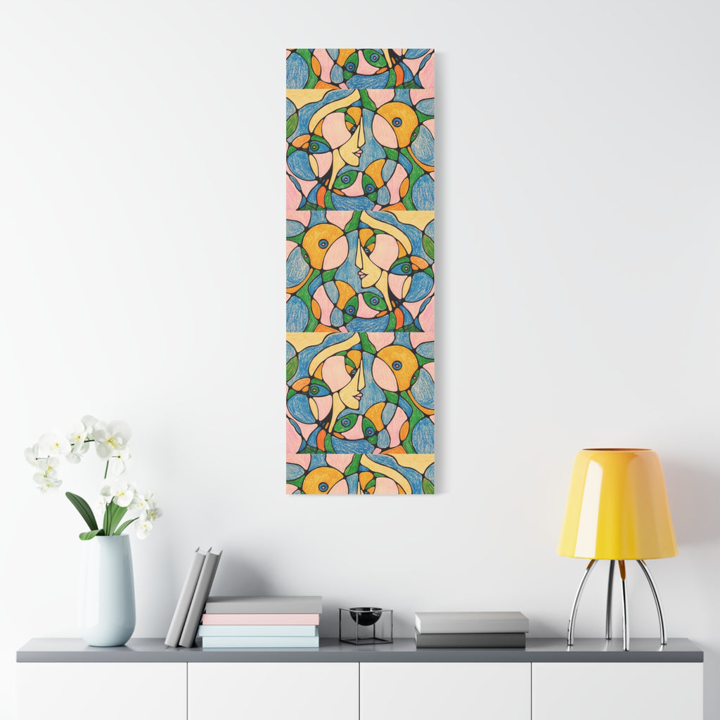Abstract Colorful Faces Canvas Art, Vibrant Modern Wall Decor, Surreal Cubist Style Matte Print, Stretched 1.25" Ready to Hang
