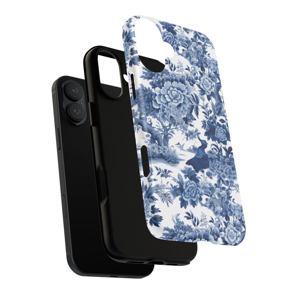 BLUESKYDEZIGN | Blue Toile Floral Phone Case – Chinoiserie Vintage Antique Pattern Tough Cover for iPhone & Samsung