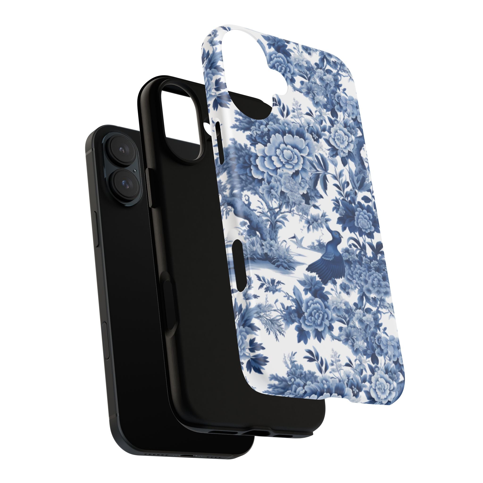 BLUESKYDEZIGN | Blue Toile Floral Phone Case – Chinoiserie Vintage Antique Pattern Tough Cover for iPhone & Samsung