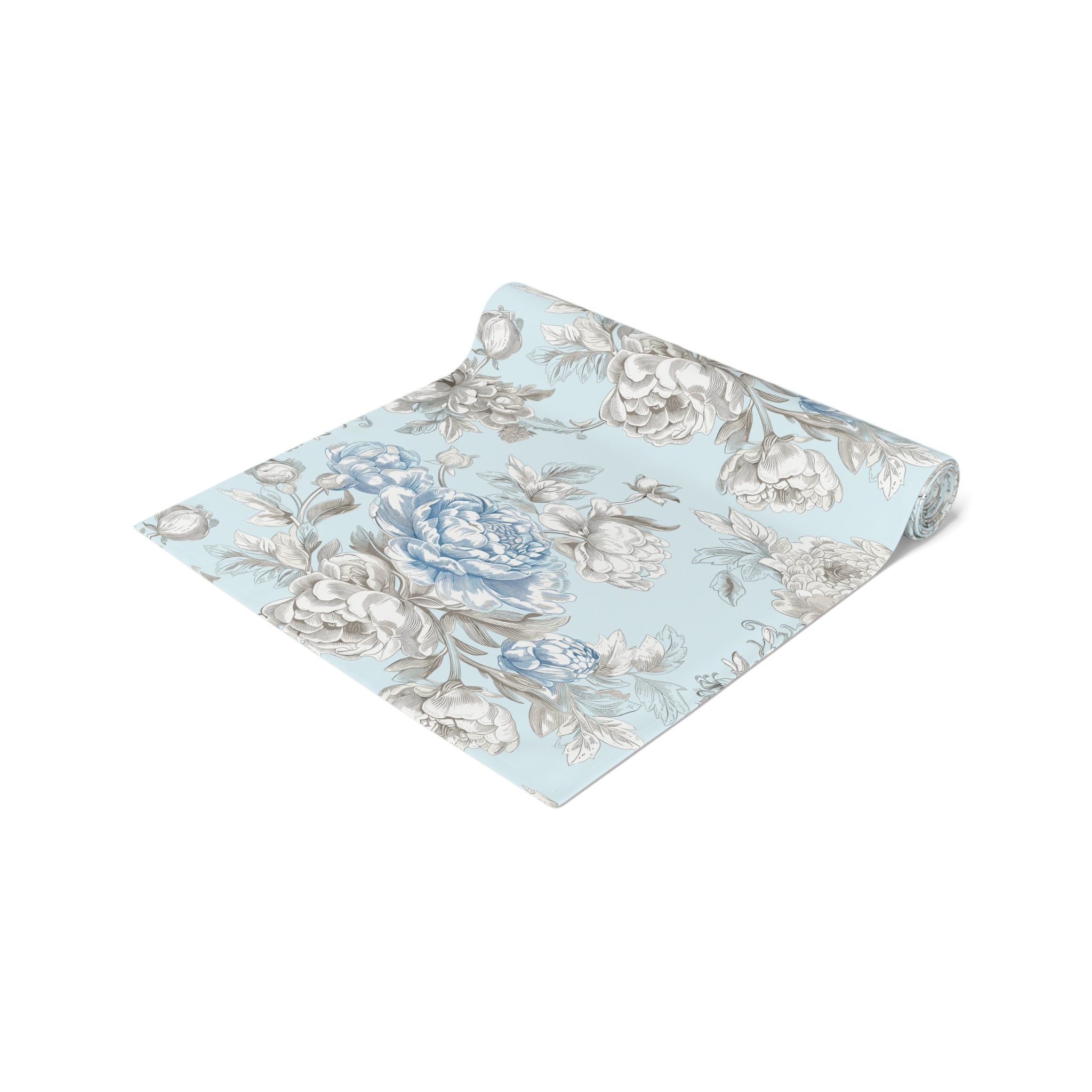 Blue Floral Table Runner, French Country Table Decor, Vintage Cottage Style Table Linen, Shabby Chic Dining Decor, housewarming, cottagecore