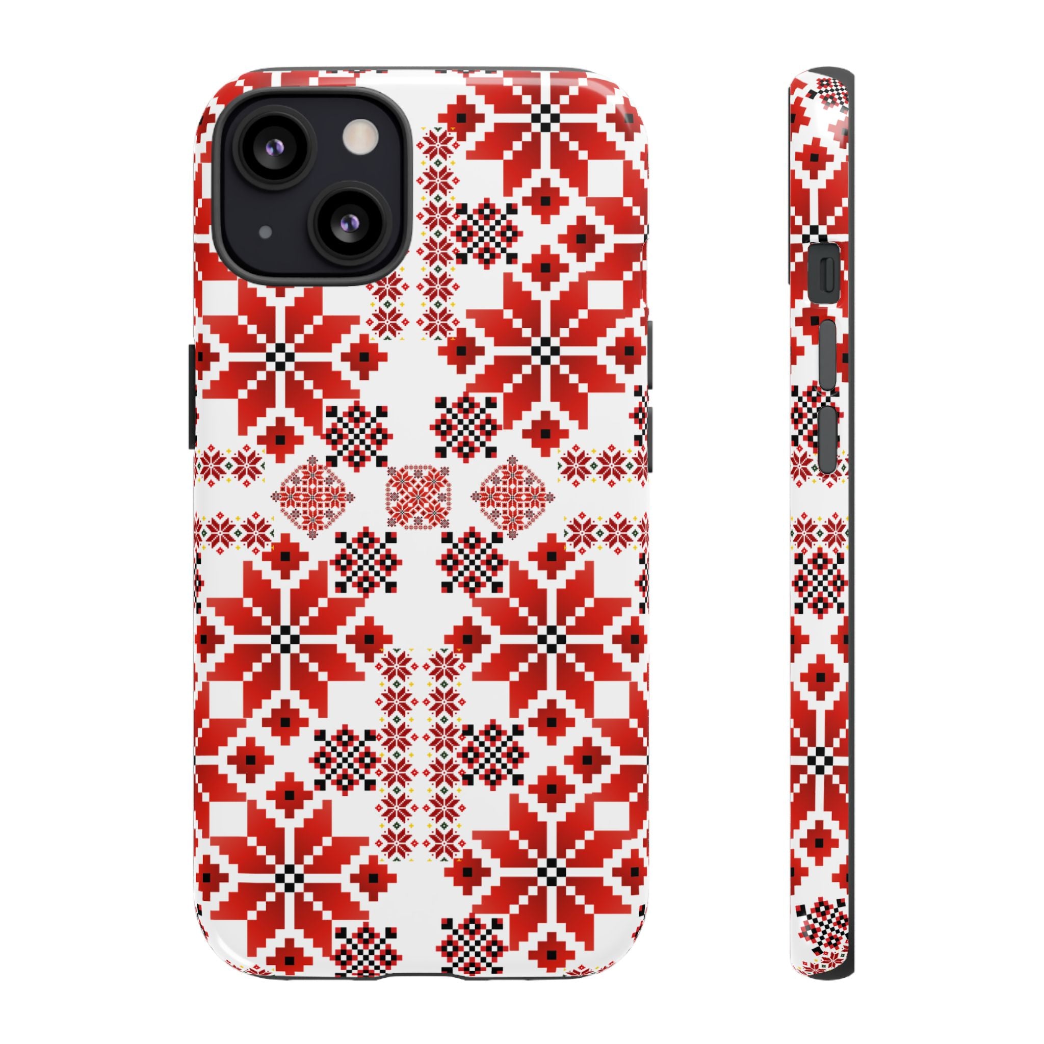 Ukrainian Embroidery Phone Case • Red Black Folk Pattern • Protective Slavic Geometric Cover for iPhone & Samsung