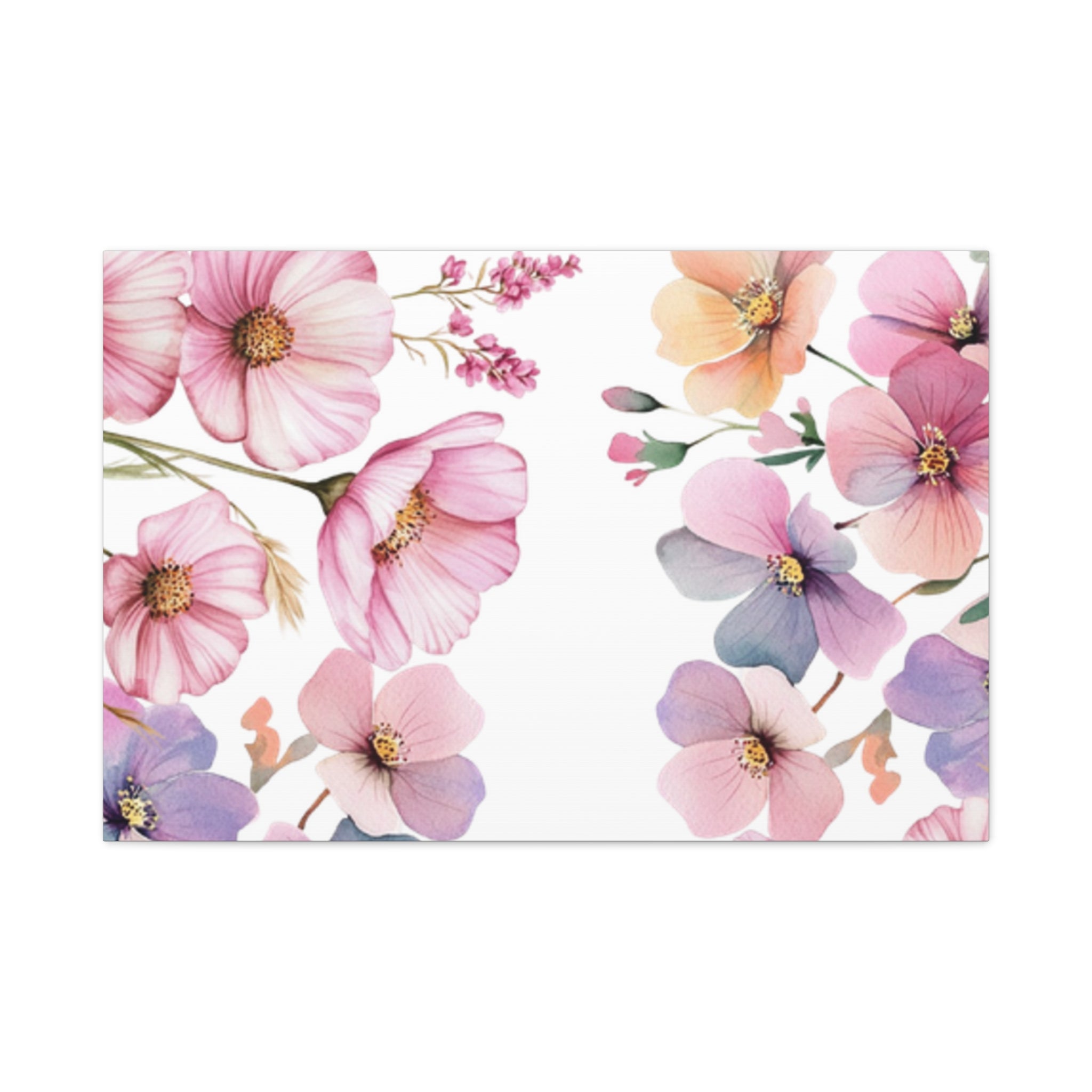 Pastel Floral Matte Canvas Wall Art, Soft Botanical Print, Modern Home Decor, Watercolor Flower Artwork, Stretched 1.25" Canvas