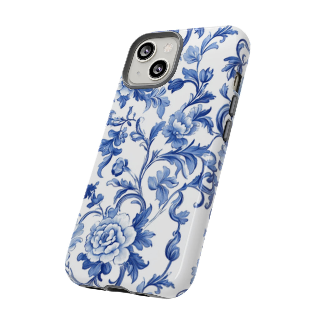 BLUESKYDEZIGN | Blue Vintage Toile Floral Phone Case – Romantic Porcelain-Style Pattern Tough Cover for iPhone & Samsung