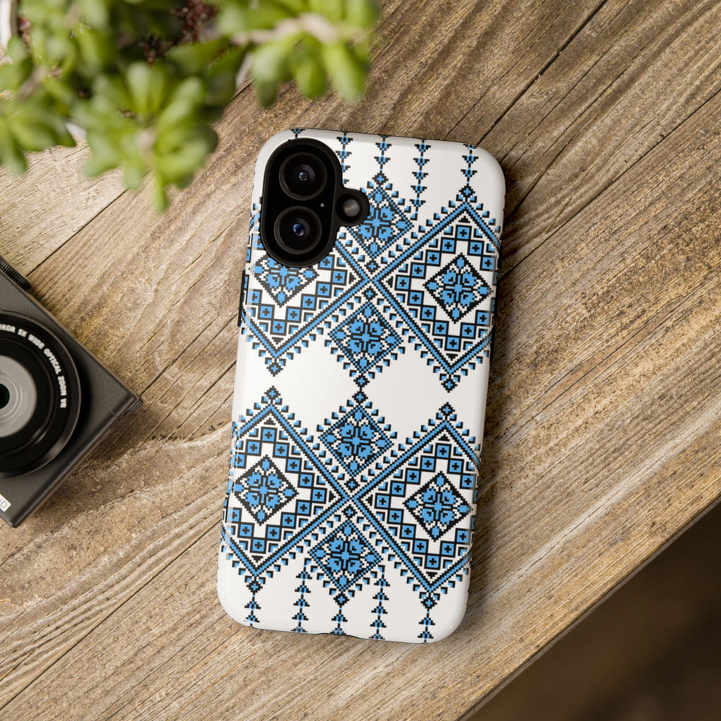 Blue Ukrainian traditional  Geometric Folk Pattern phone case, Tough Cases