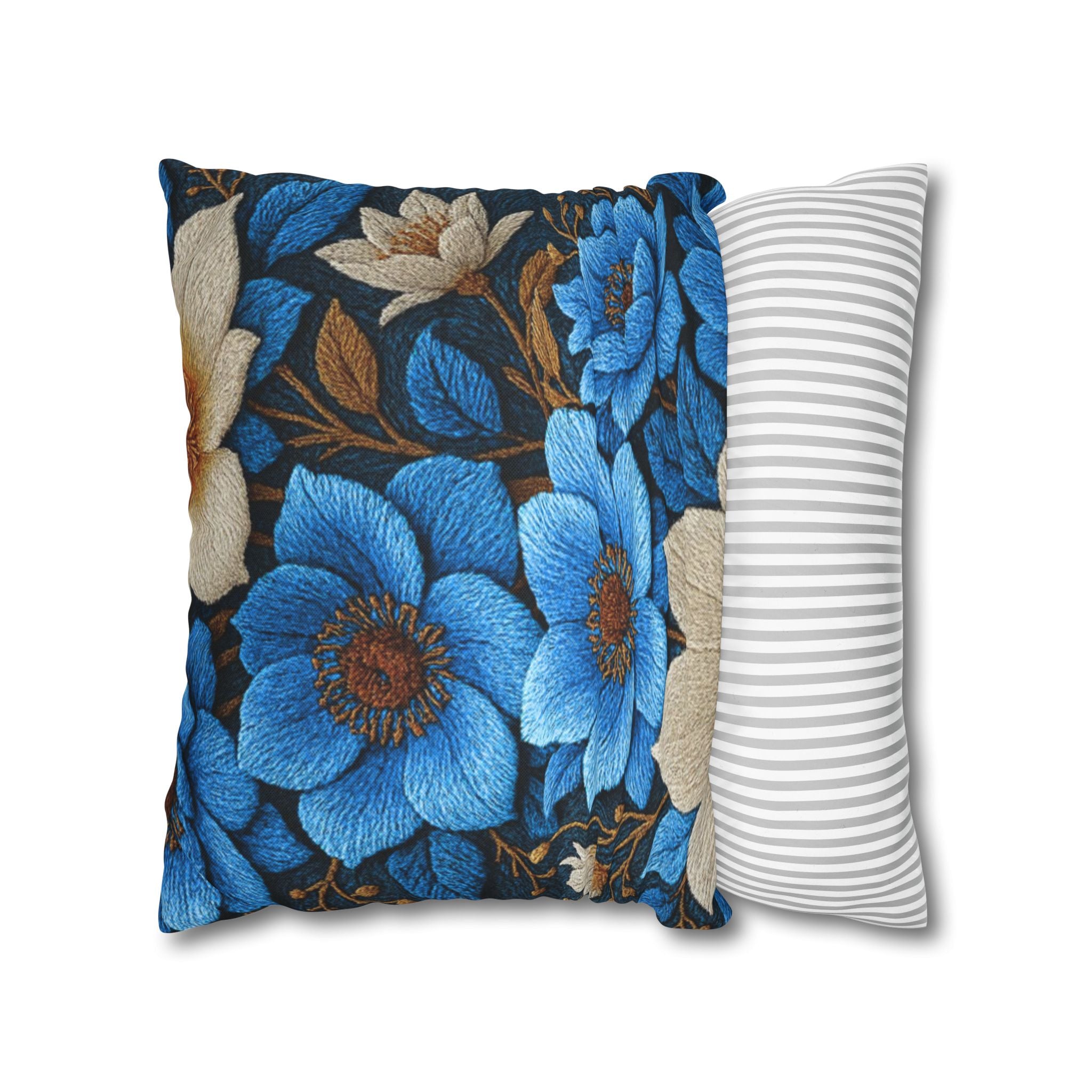 Midnight Symphony Floral Pillow Case | Navy Blue & Cream Botanical Cushion Cover