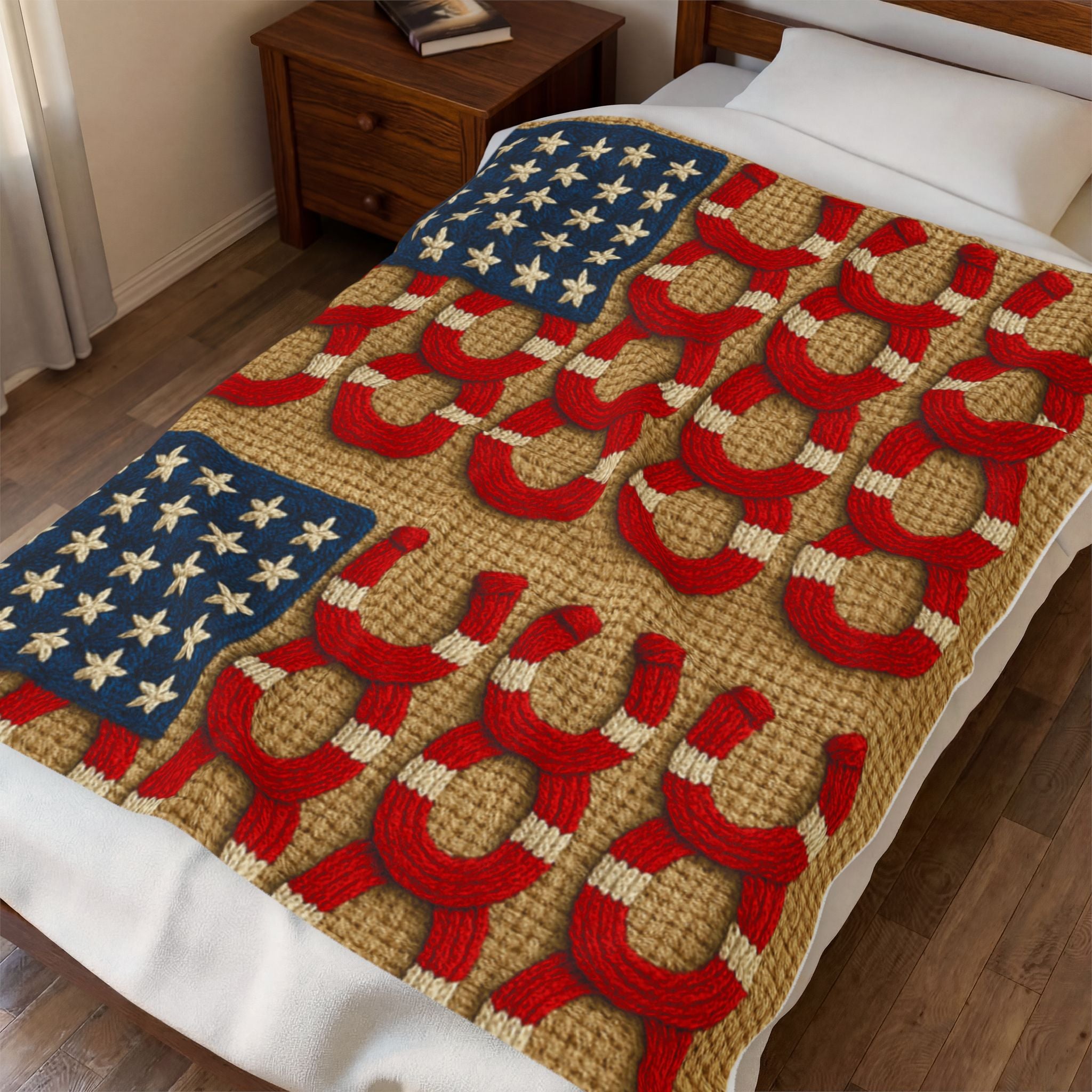 Rooted Knot Plush Blanket | Patriotic Farmhouse Throw | Americana Velveteen | 3 Sizes