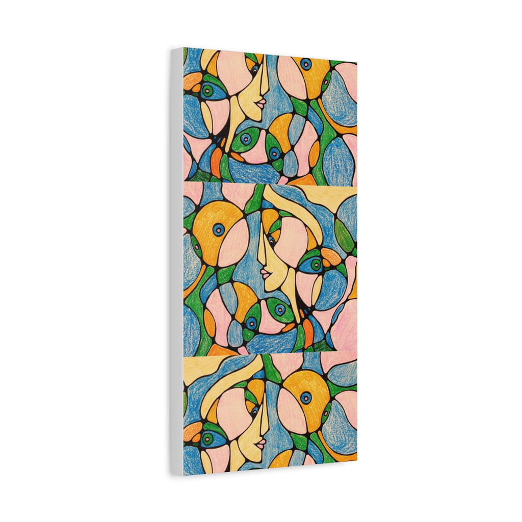 Abstract Colorful Faces Canvas Art, Vibrant Modern Wall Decor, Surreal Cubist Style Matte Print, Stretched 1.25" Ready to Hang