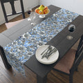 Blue Floral Table Runner – Vintage Botanical Farmhouse Decor, Cotton Twill or Polyester, 72" & 90"