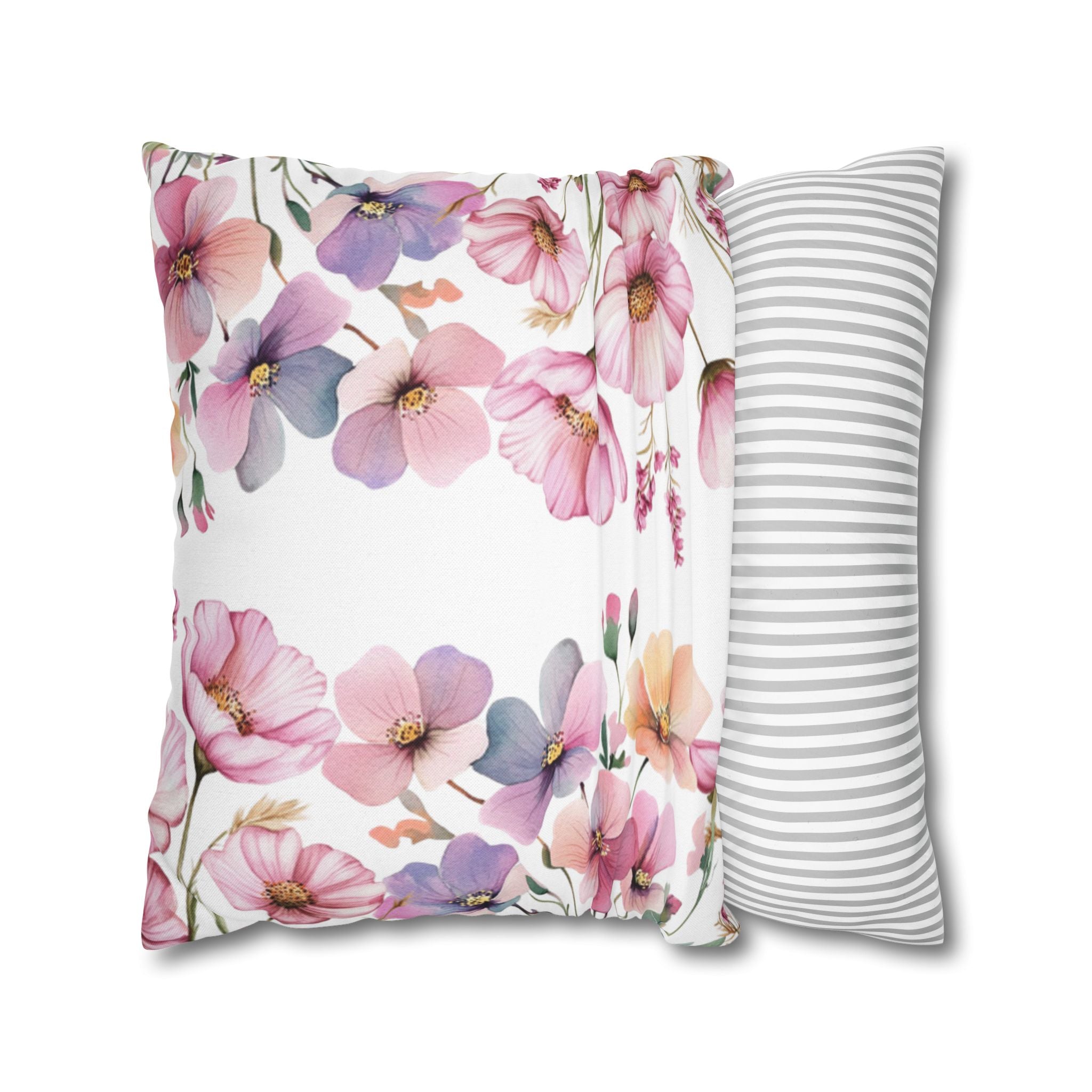 Spring Floral Pillowcase 1piece, Pink & Purple Blossom Design, Polyester Cushion Cover, Elegant Spring Home Decor