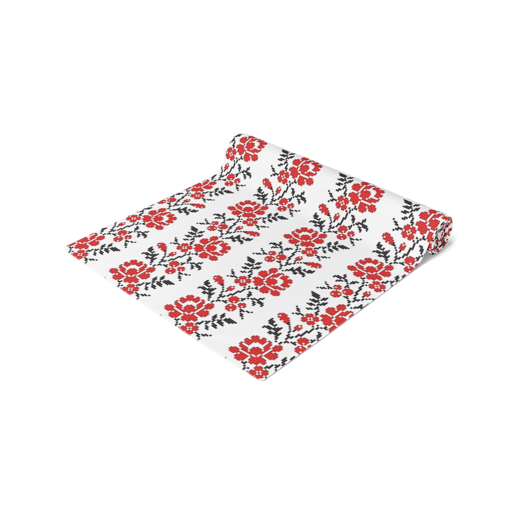 BLUESKYDEZIGN Ukrainian Red Black Table Runner - Folk Heritage Polyester