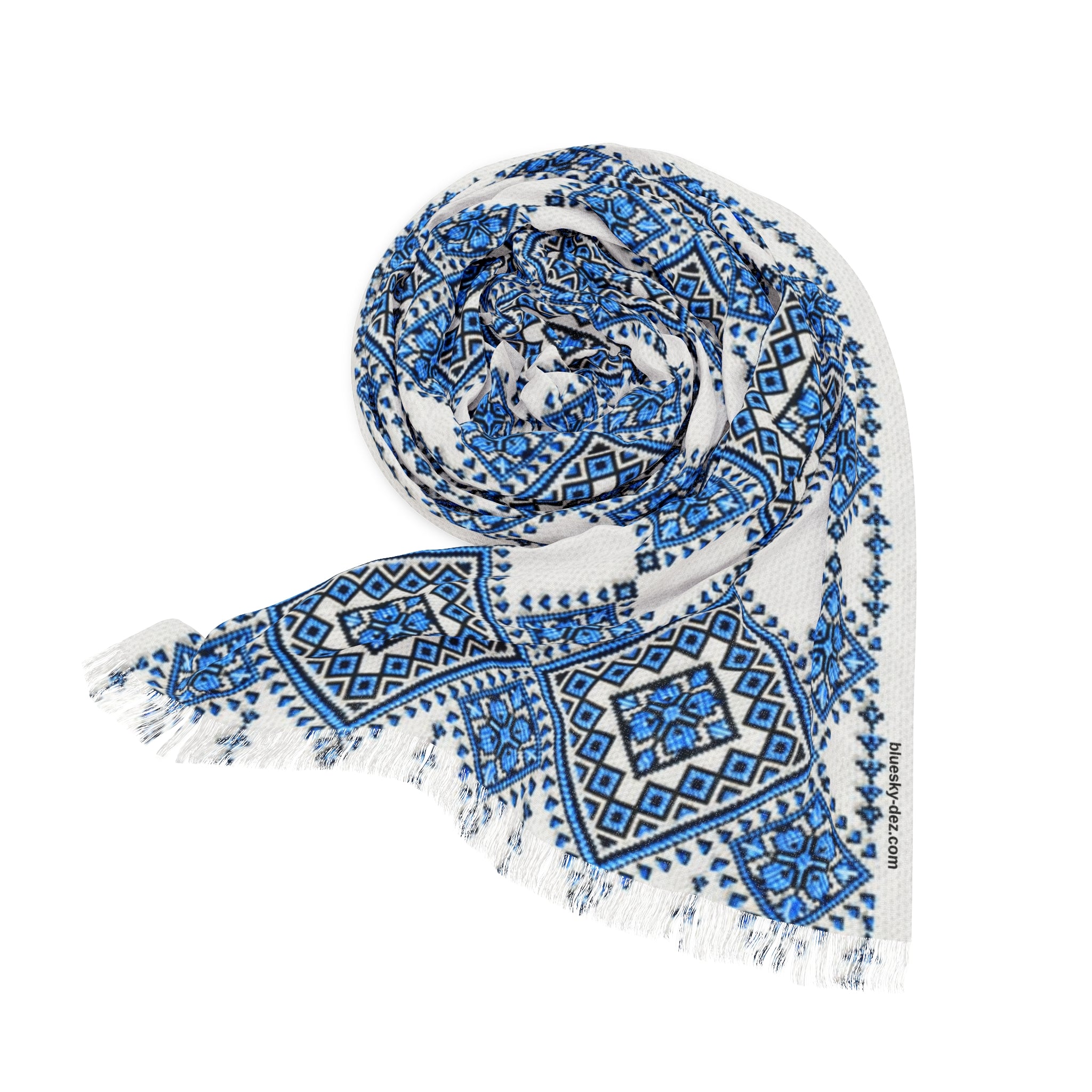 Blue Geometric Diamond Scarf — Lightweight Boho Wrap | BLUESKYDEZIGN