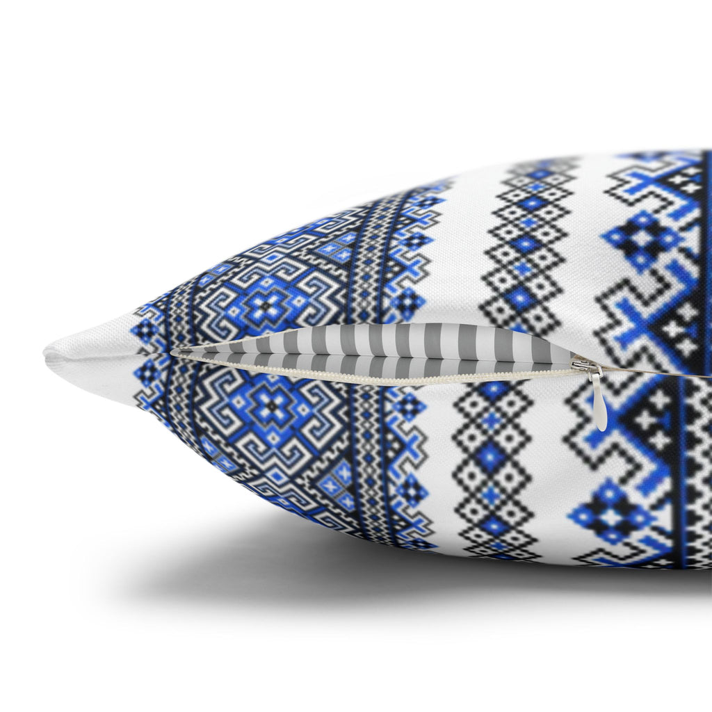Stasia Blue Pillow Cover | Ukrainian Folk Floral Art | Indigo Geometric Cushion Cover