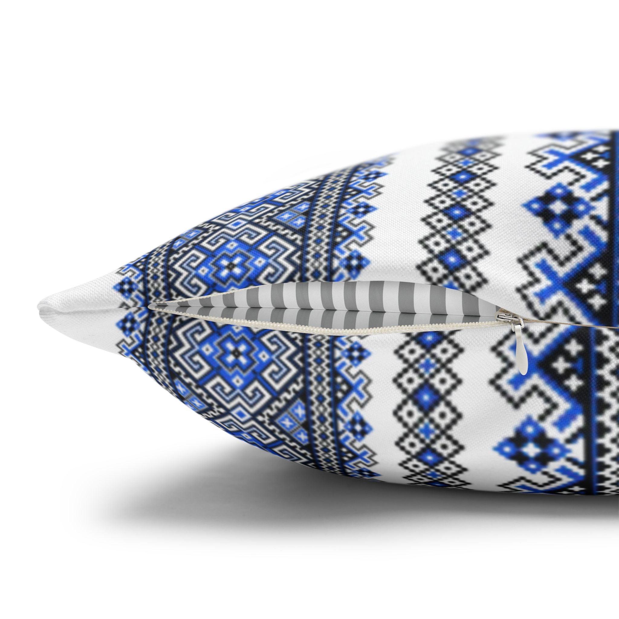 Stasia Blue Pillow Cover | Ukrainian Folk Floral Art | Indigo Geometric Cushion Cover