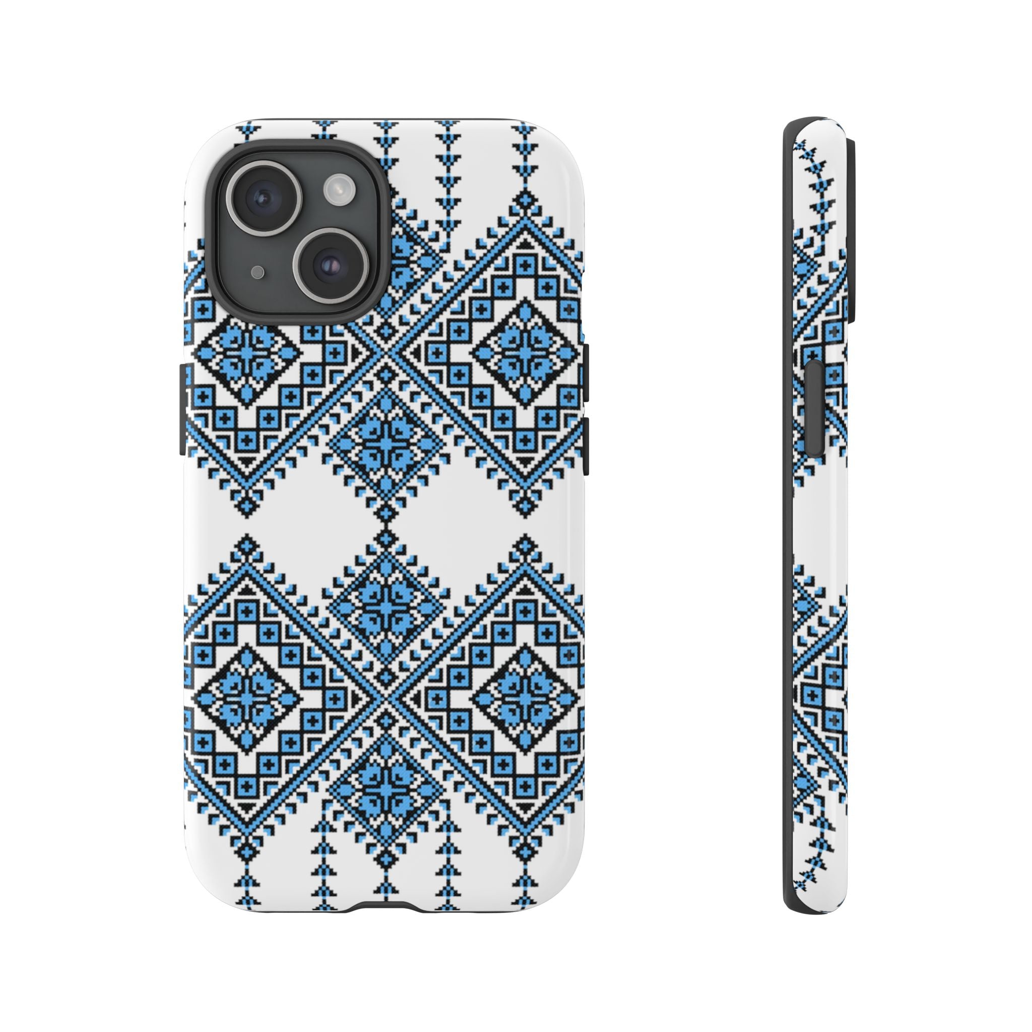 Blue Ukrainian traditional  Geometric Folk Pattern phone case, Tough Cases