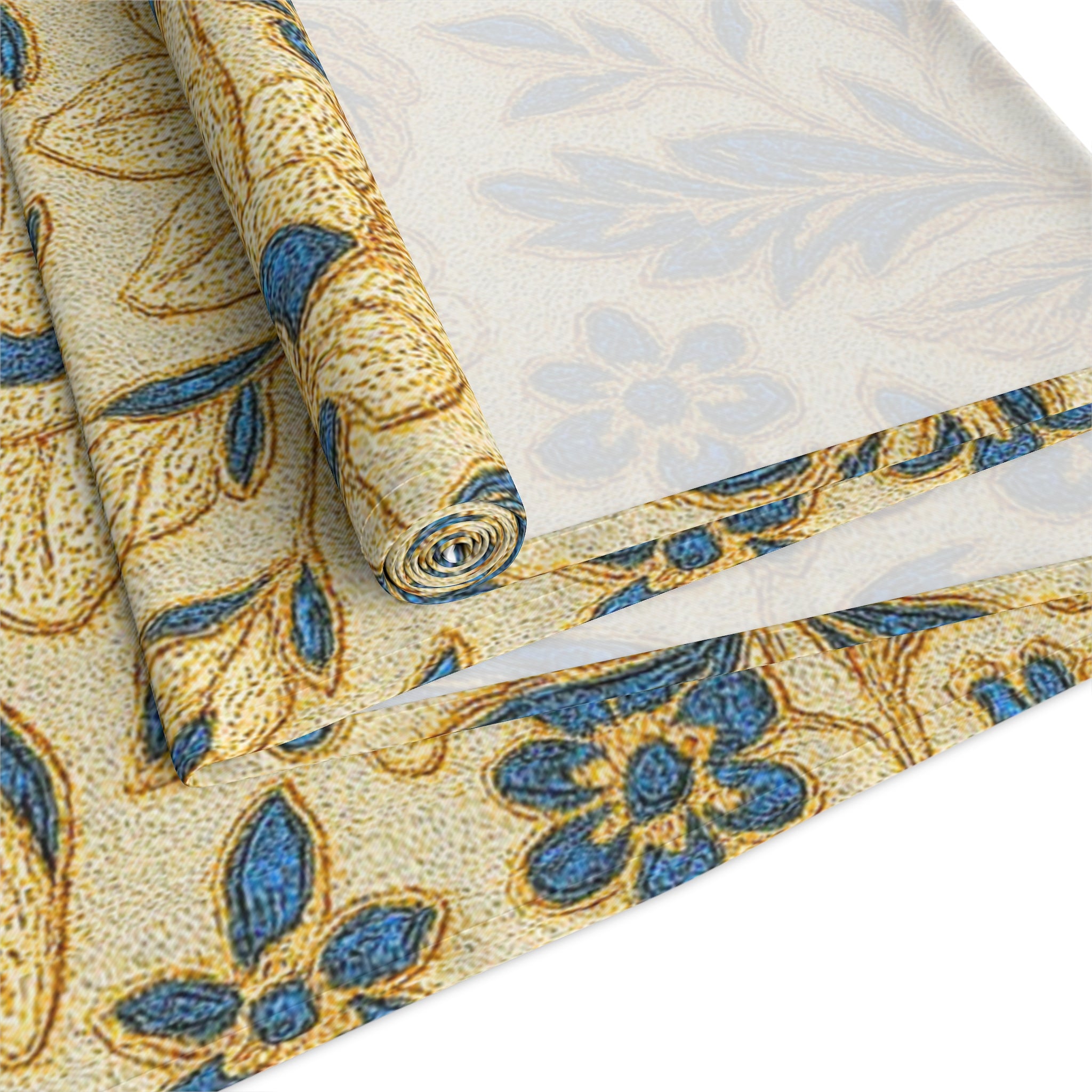 William Morris Table Runner - Vintage Floral Blue & Gold | BLUESKYDEZIGN