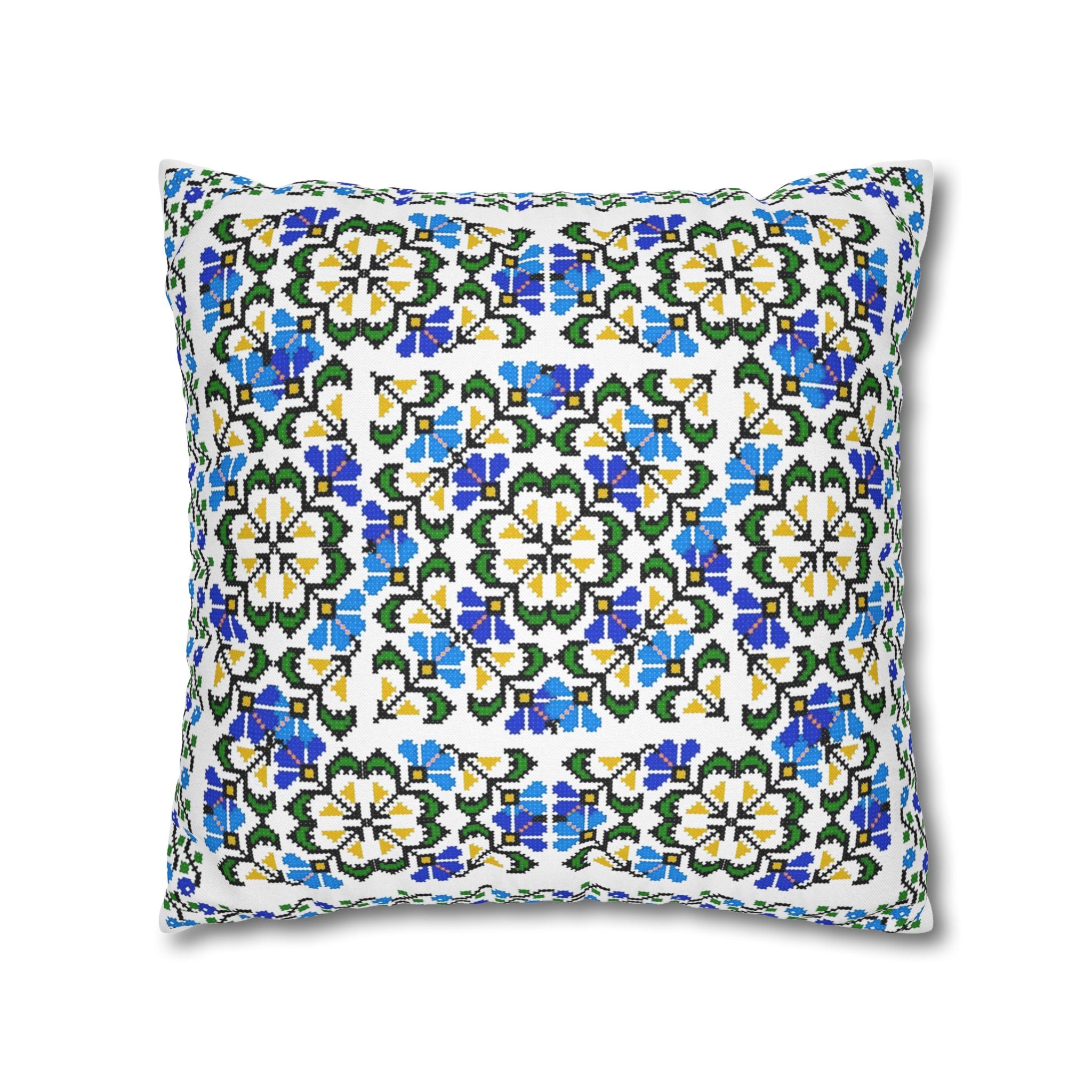 Ukrainian Blue Floral Pillowcase - Folk Tile Pattern, Slavic Heritage Home Decor, Cottagecore Accent Pillow Cover, Family Collection Gift
