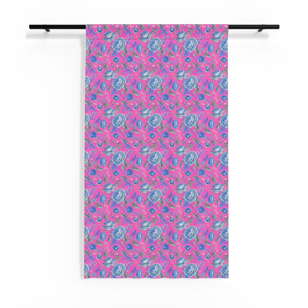 Pink & Blue Watercolor Floral Sheer Curtain | Boho Light Filtering Window Panel
