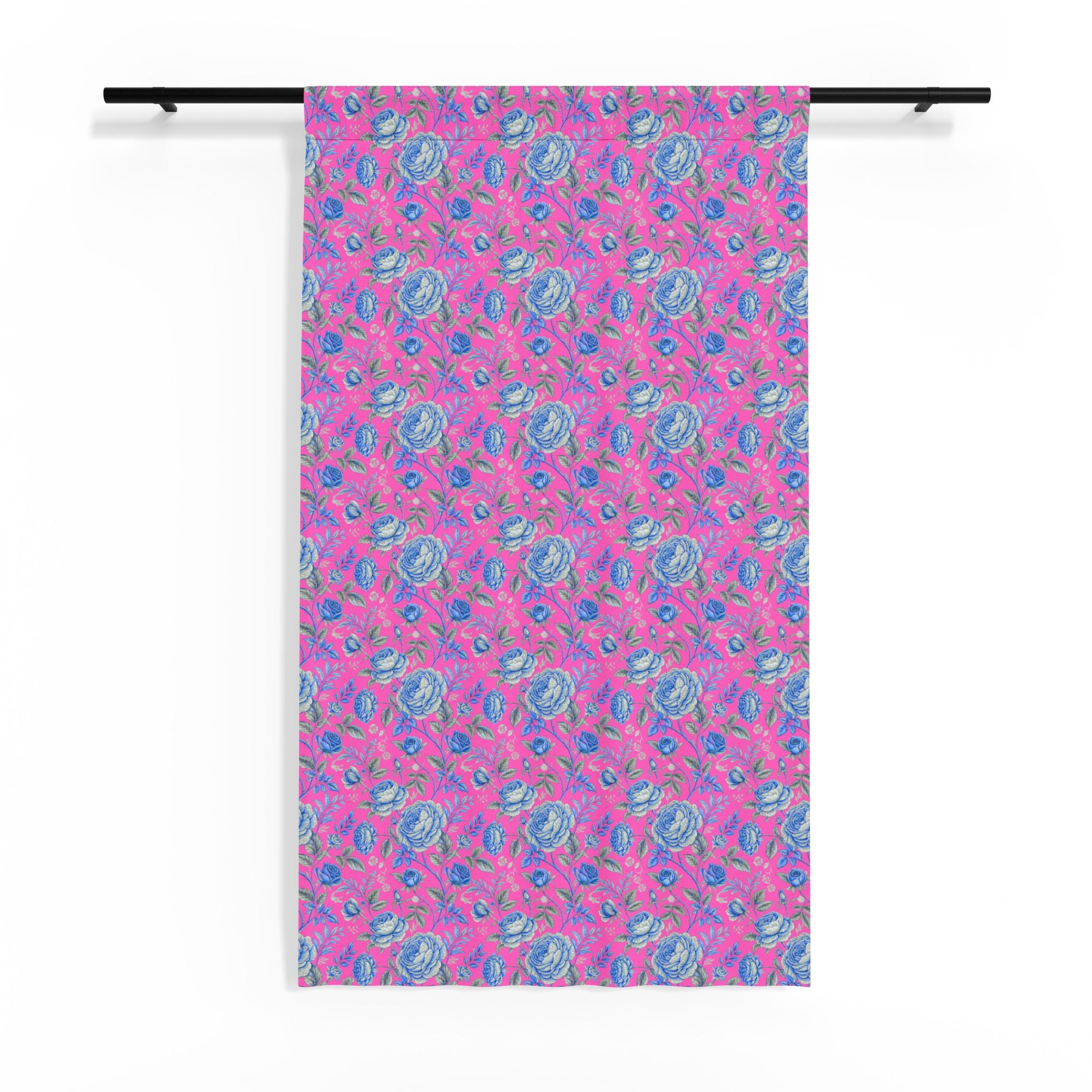 Pink & Blue Watercolor Floral Sheer Curtain | Boho Light Filtering Window Panel