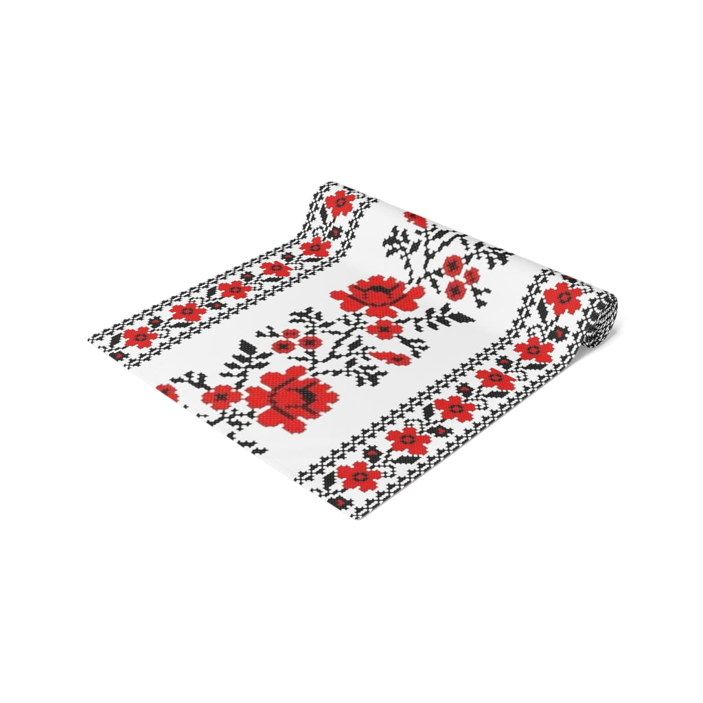 BLUESKYDEZIGN Ukrainian Traditional Table Runner - Red Black Folk Art